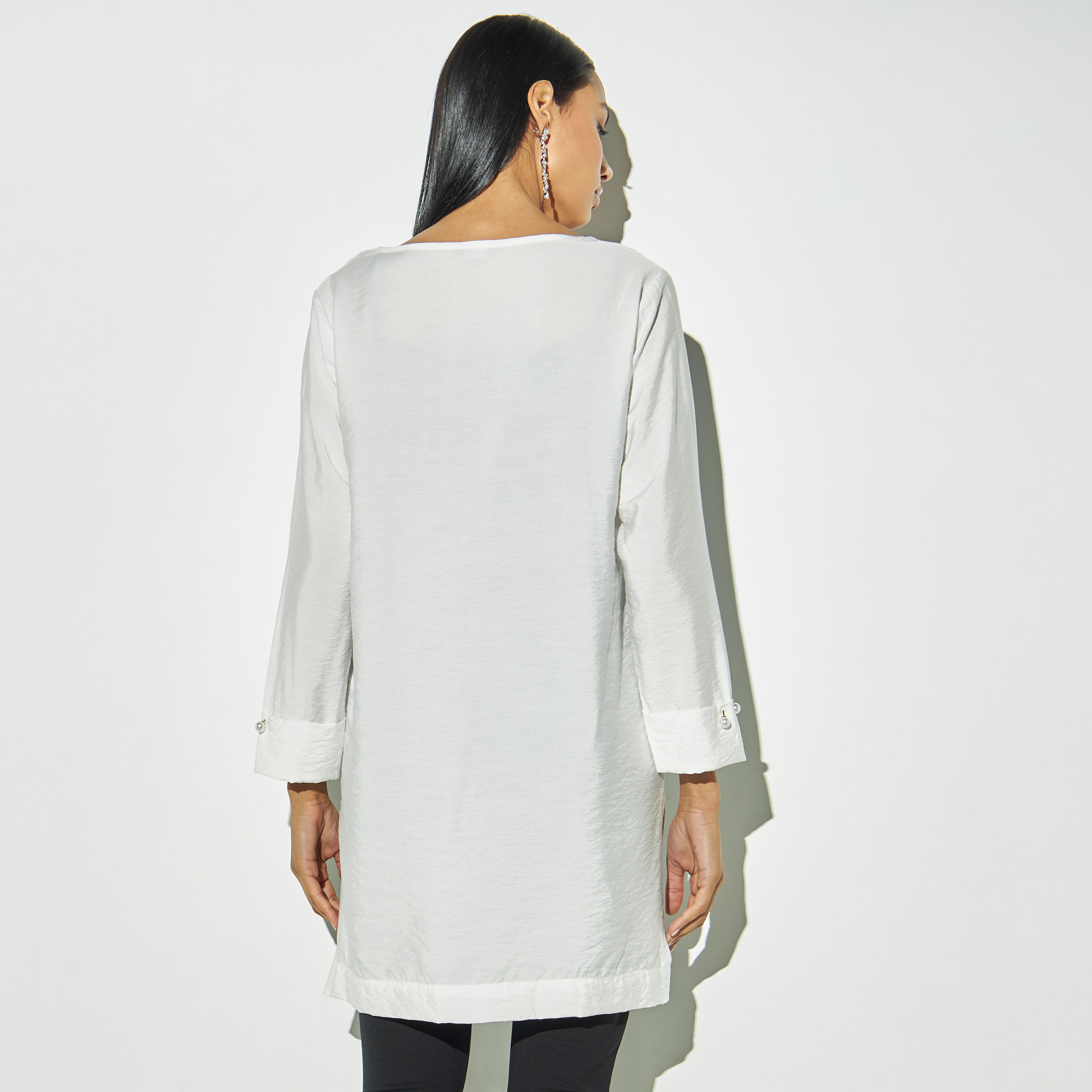Textured High Low Airflow Top with Slit Detail and Long Sleeves-women-clothing-shirtsandblouses-blouses-image-3