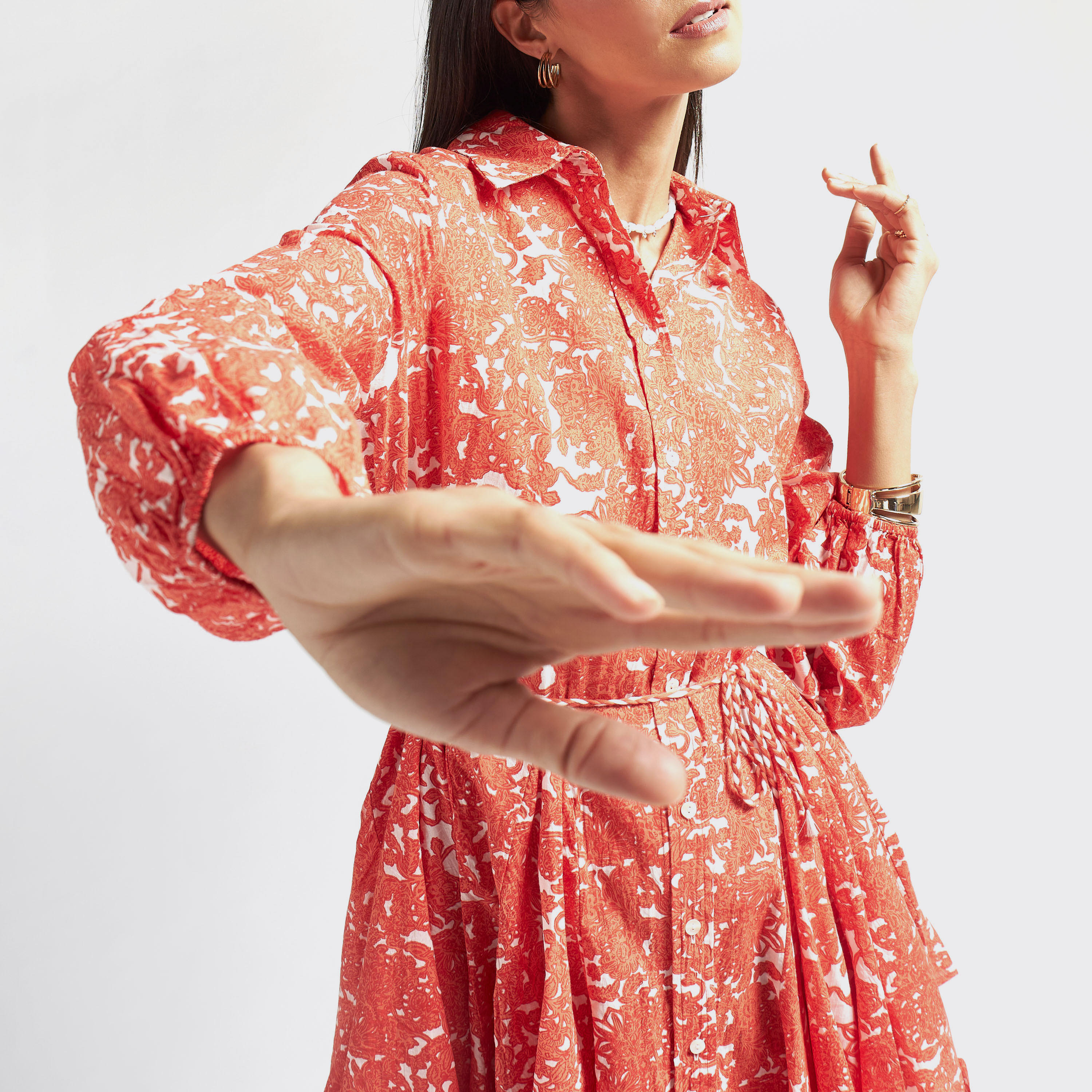 All-Over Print Mini Shirt Dress with Tie-Ups and Long Sleeves-women-clothing-dresses-image-4