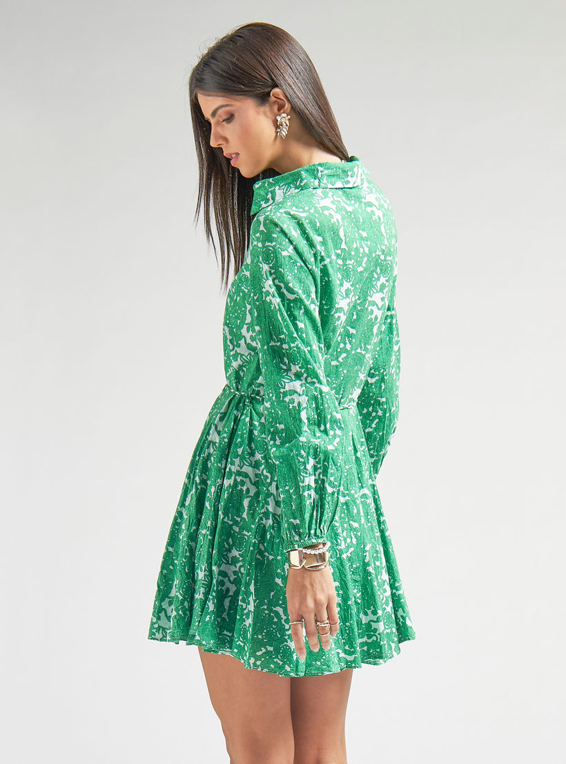 فستان قميص قصير بأكمام طويلة وأربطة وطبعات-women-clothing-dresses-image-4