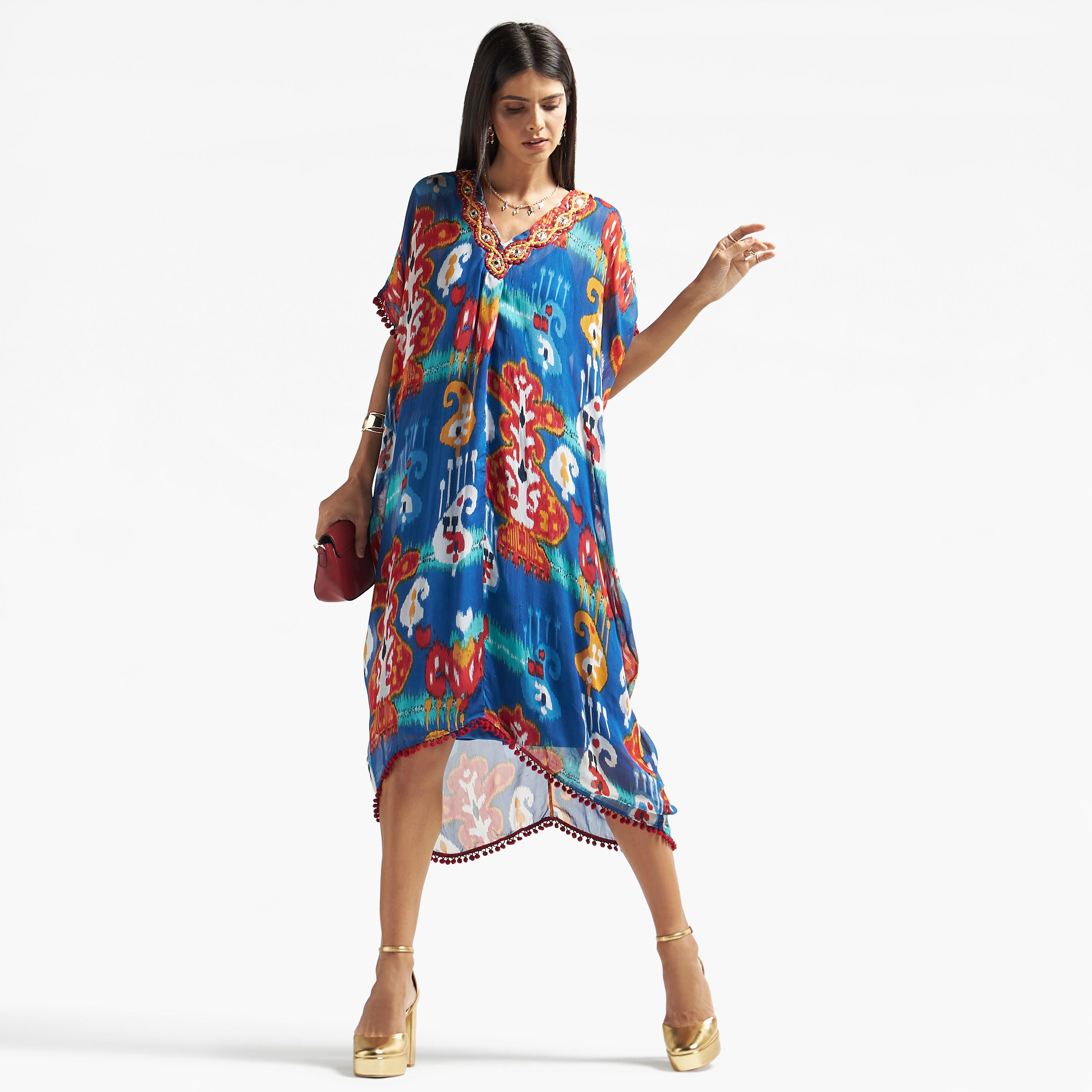 فستان قفطان بياقة v ودانتيل وطبعات-women-clothing-dresses-image-1