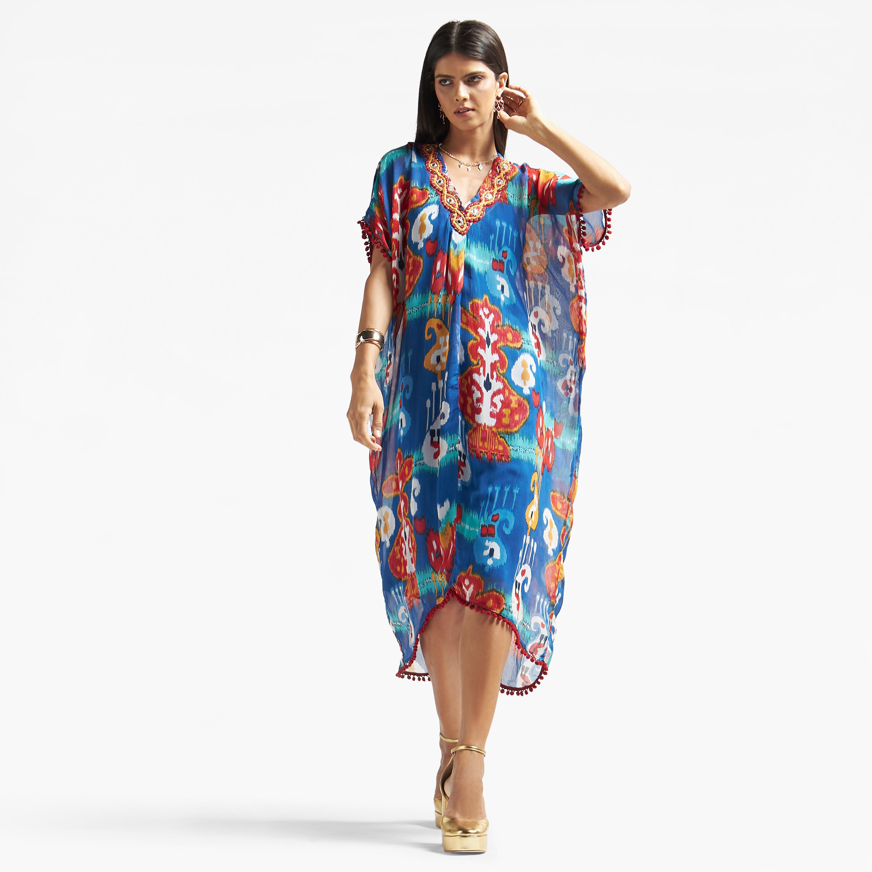 فستان قفطان بياقة v ودانتيل وطبعات-women-clothing-dresses-image-2