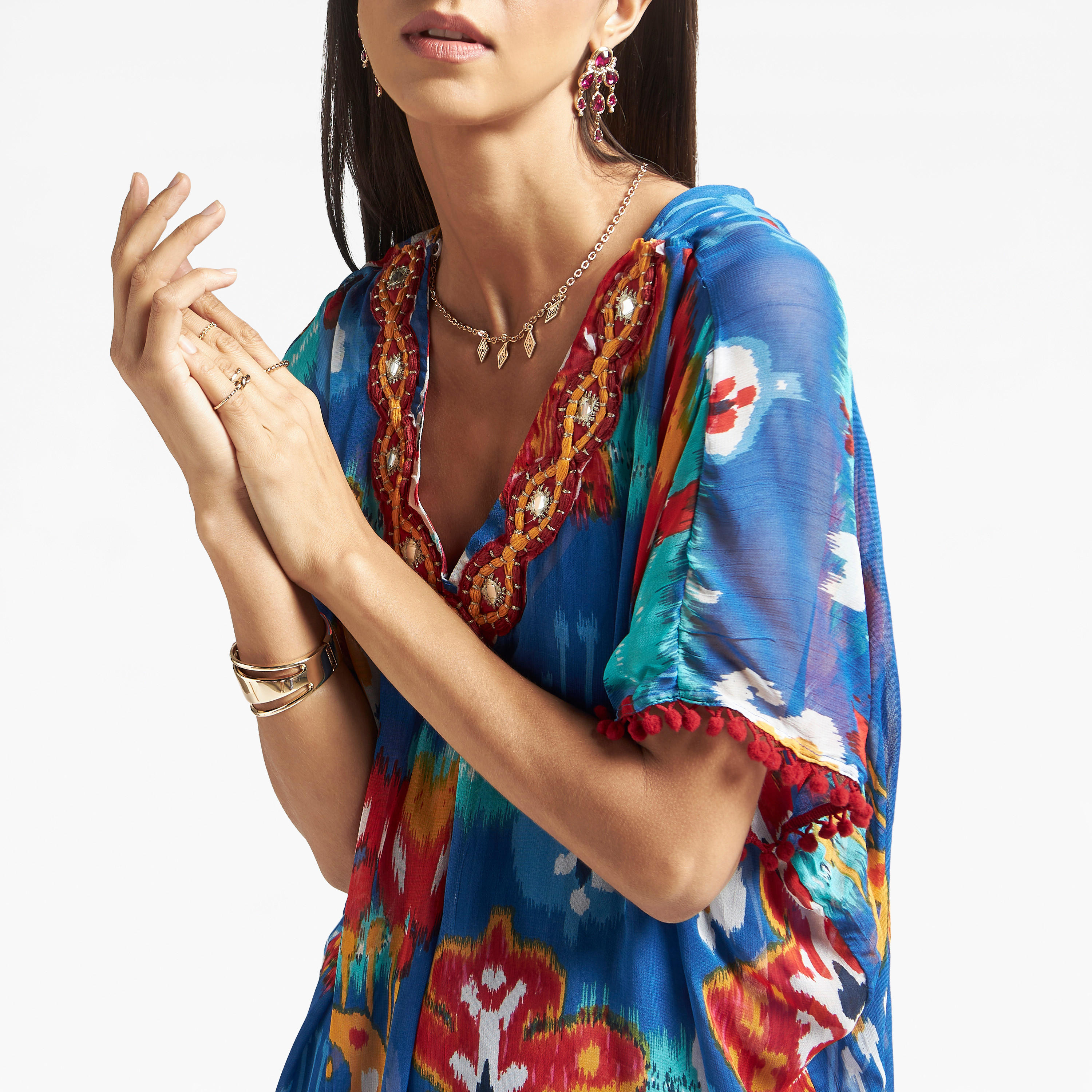 فستان قفطان بياقة v ودانتيل وطبعات-women-clothing-dresses-image-4