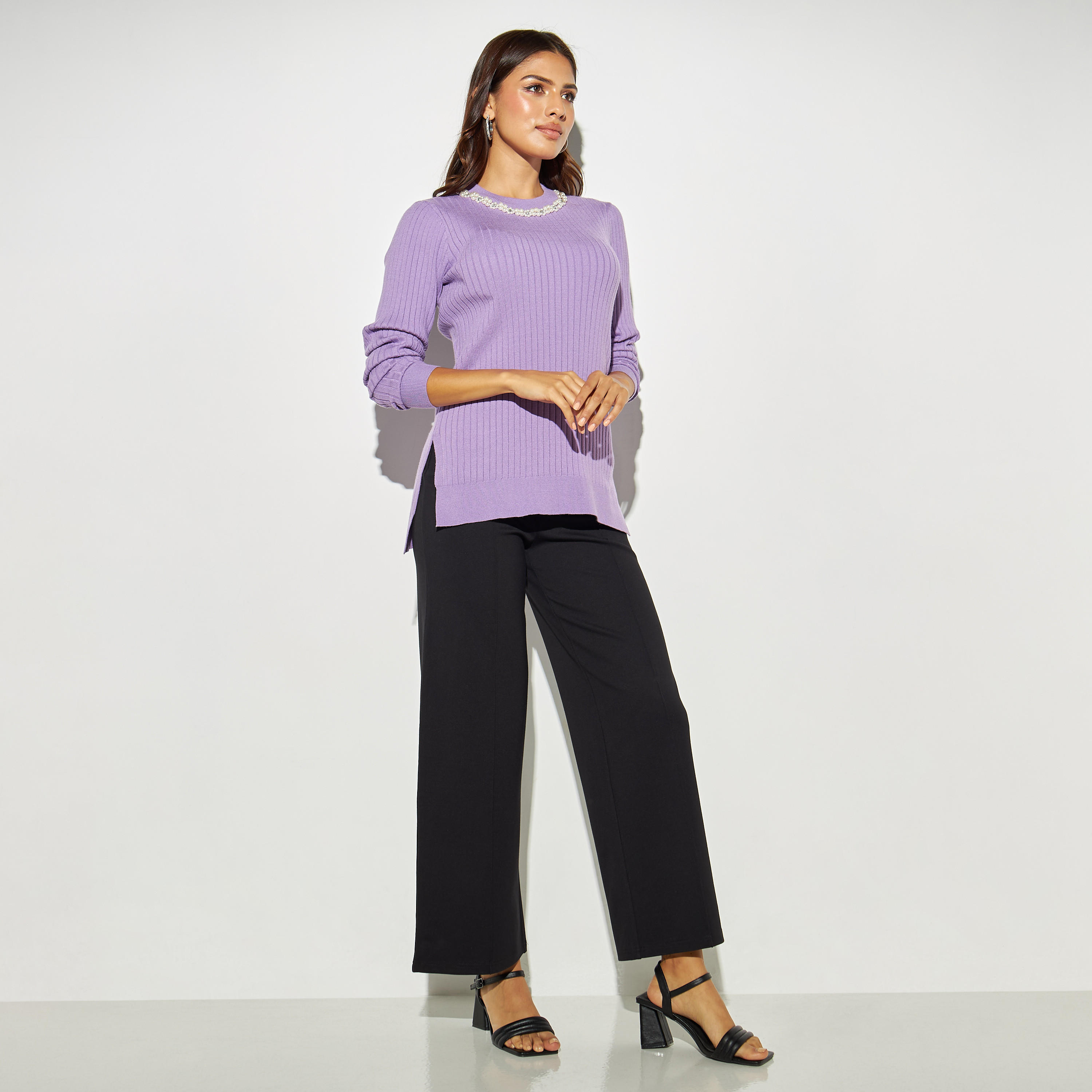 Embellished Crew Neck Sweater with Slits-women-winterwear-cardigansandjumpers-jumpers-image-6