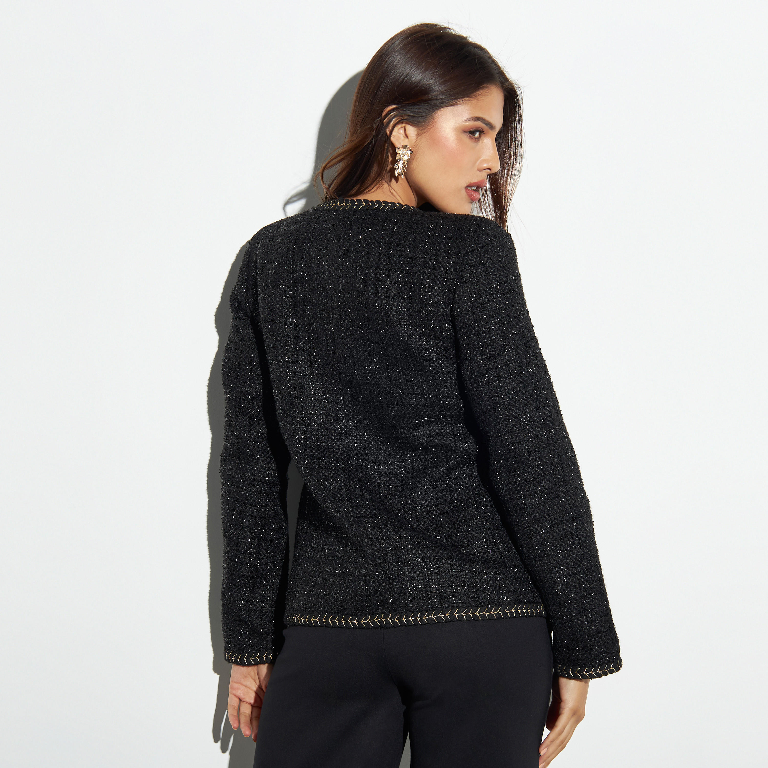 جاكيت بارز الملمس بصدر مزدوج وأكمام طويلة وتفاصيل مضفرة-women-winterwear-coatsandjackets-jackets-image-3