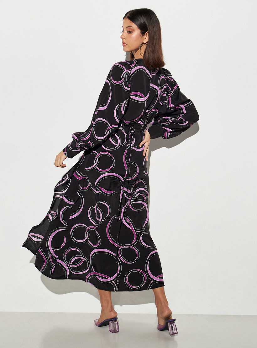 فستان ميدي بياقة V وأكمام منفوخة وطبعات أزهار-women-clothing-dresses-image-3