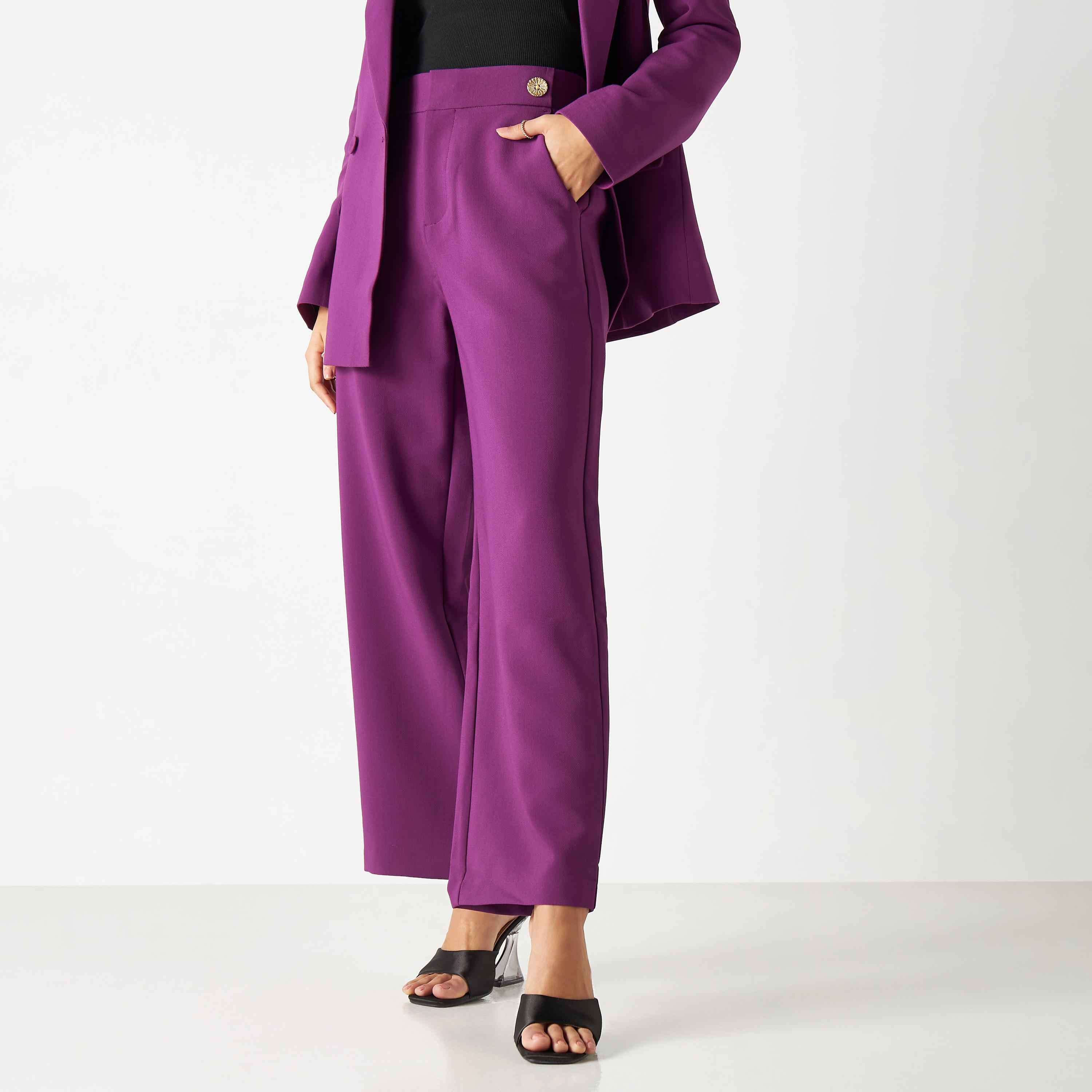 Solid Wide Leg Pants with Semi-Elasticated Waistband and Pockets-women-clothing-bottoms-trousers-image-1