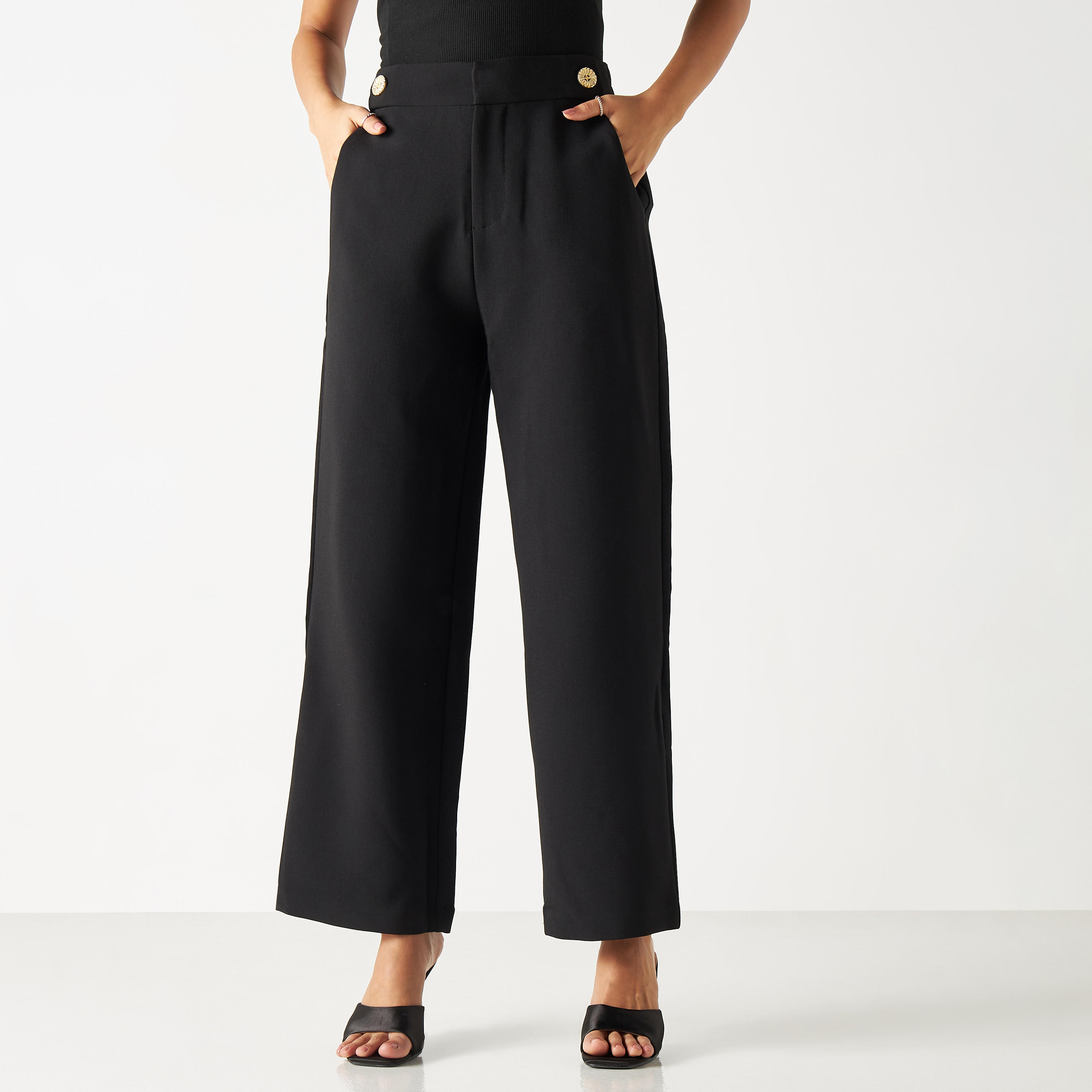 Solid Wide Leg Pants with Semi-Elasticated Waistband and Pockets-women-clothing-bottoms-trousers-image-1
