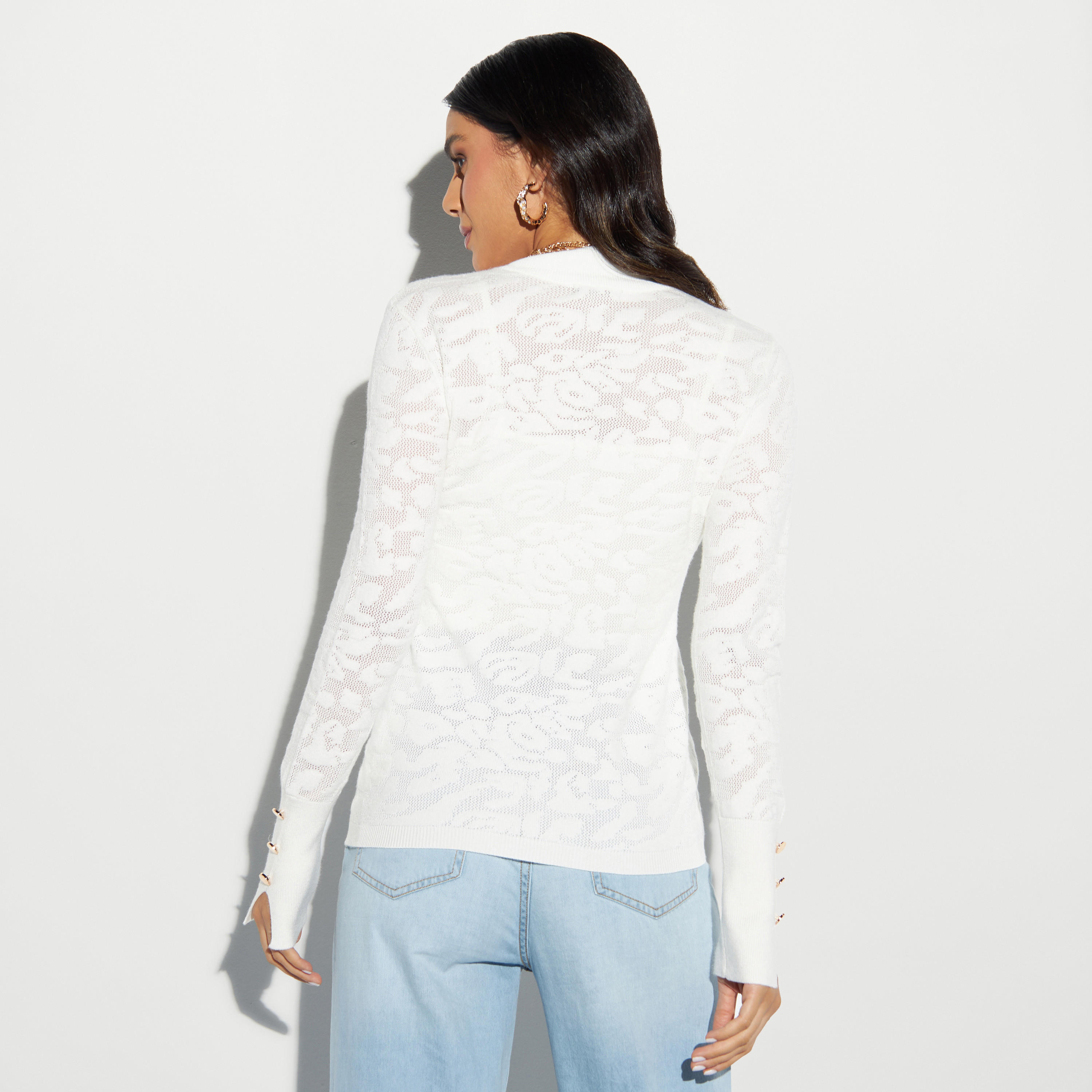 بلوزة بارزة الملمس بياقة عاليّة وأكمام طويلة-women-clothing-shirtsandblouses-blouses-image-3