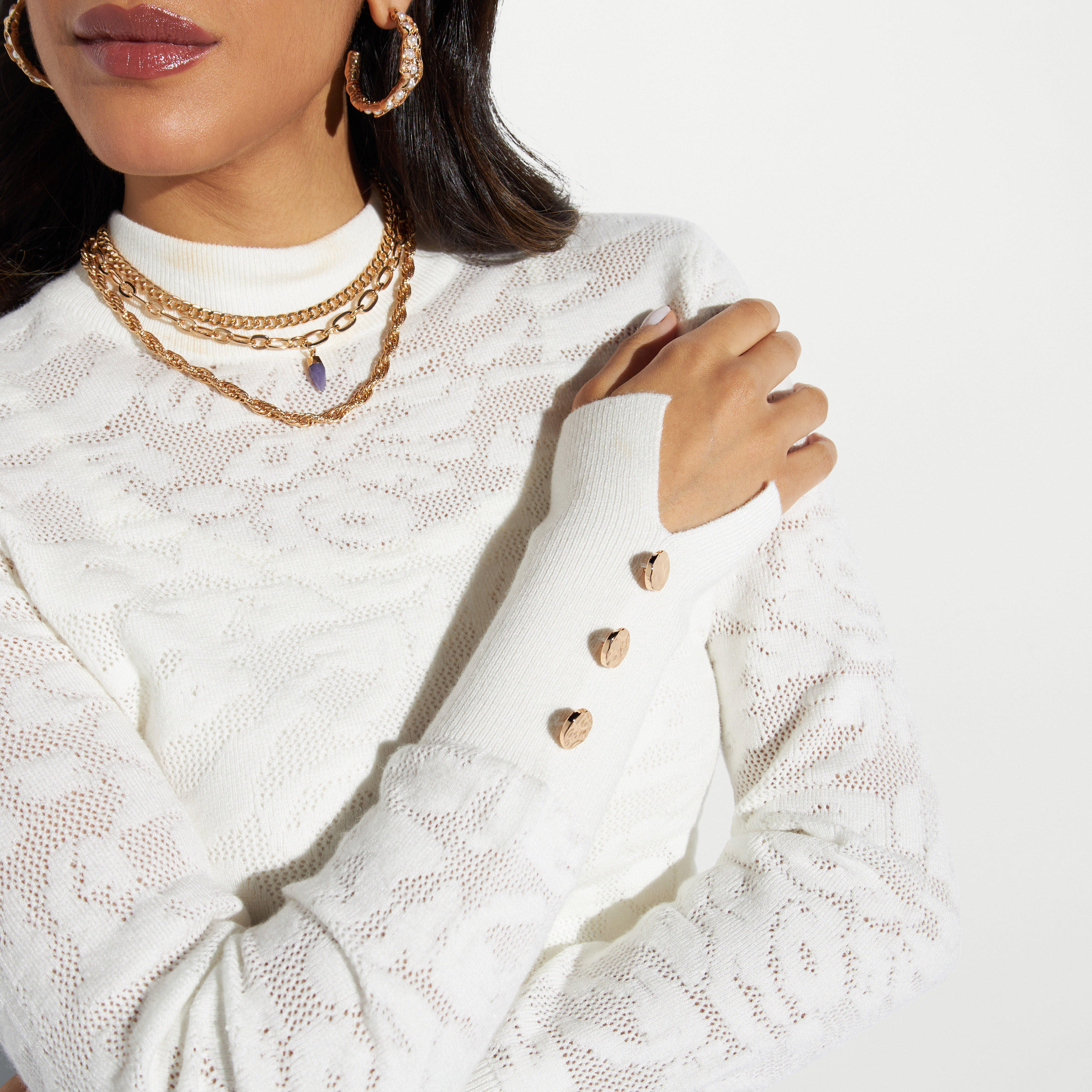بلوزة بارزة الملمس بياقة عاليّة وأكمام طويلة-women-clothing-shirtsandblouses-blouses-image-4