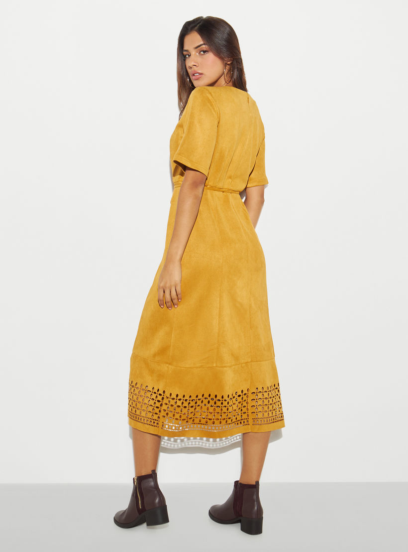 فستان ميدي إيه لاين بأكمام قصيرة وأربطة-women-clothing-dresses-image-3