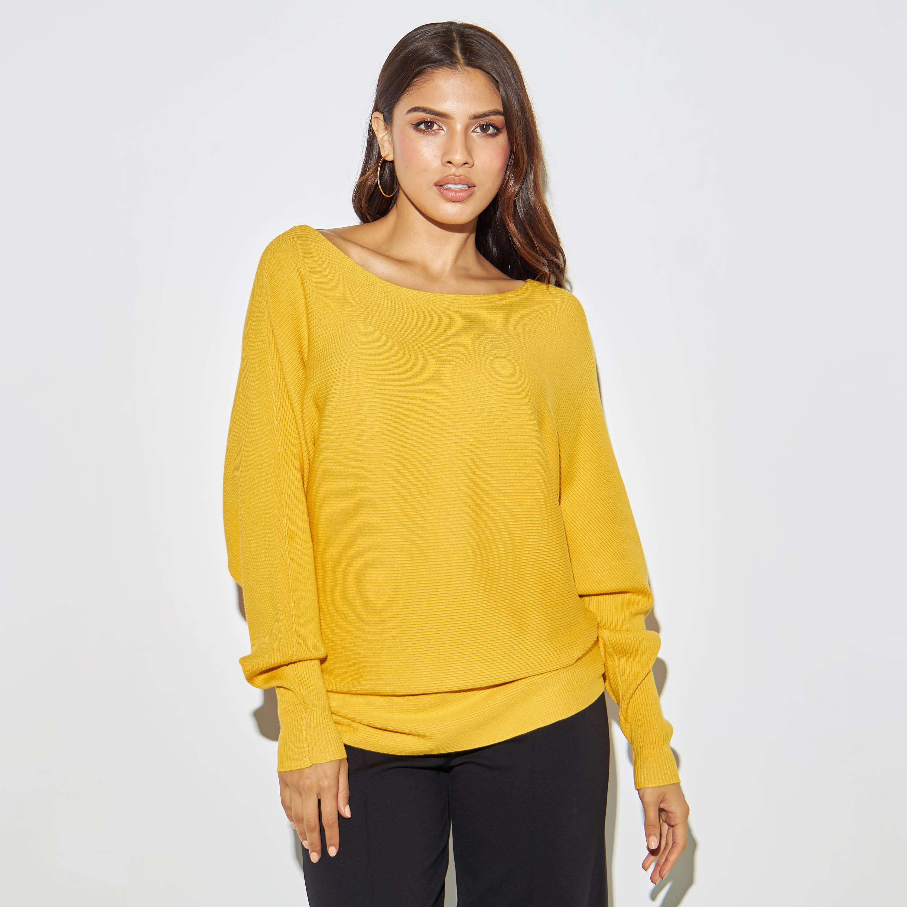 تيشيرت بارز الملمس بياقة مستديرة وأكمام واسعة-women-clothing-tshirts-image-13