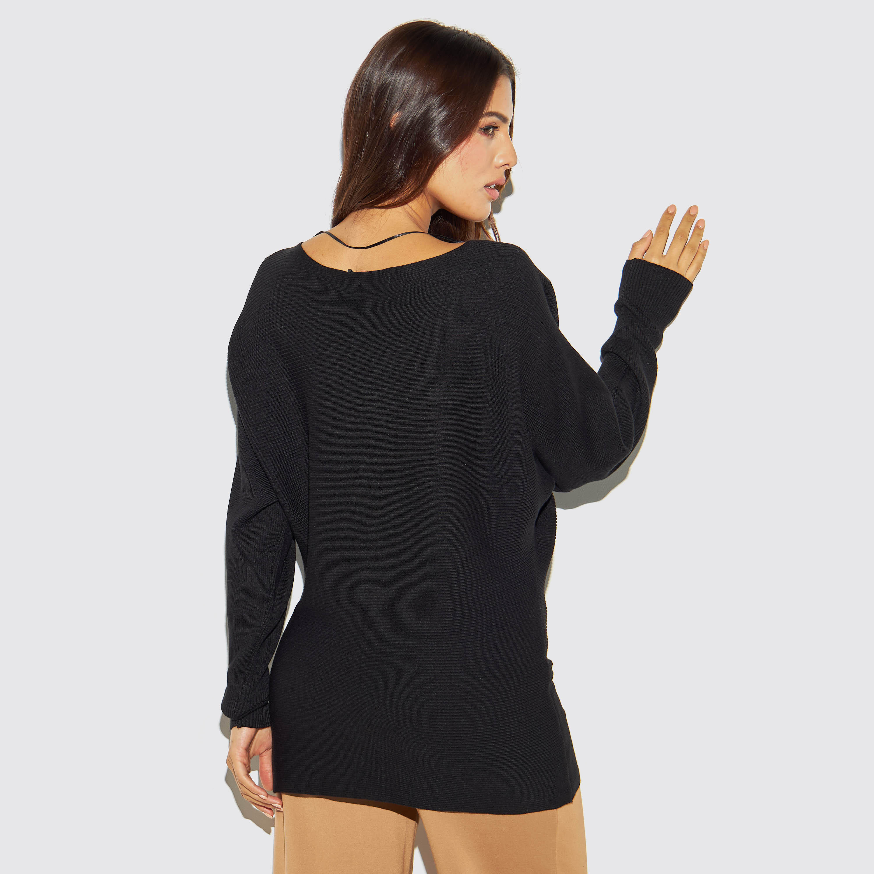 تيشيرت بارز الملمس بياقة مستديرة وأكمام واسعة-women-clothing-tshirts-image-2
