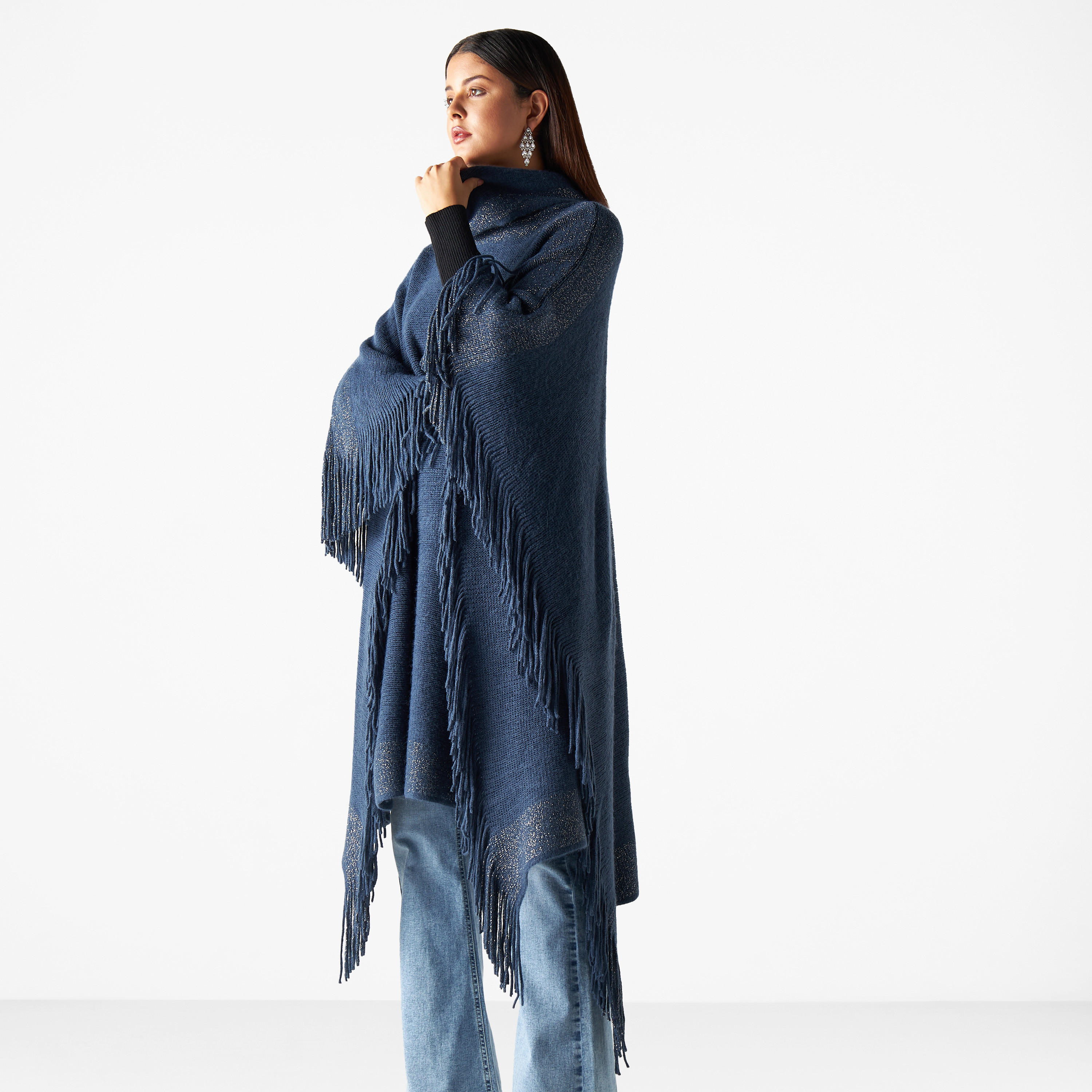 كارديجان بونشو بارز الملمس بياقة منسدلة-women-winterwear-cardigansandjumpers-cardigans-image-1