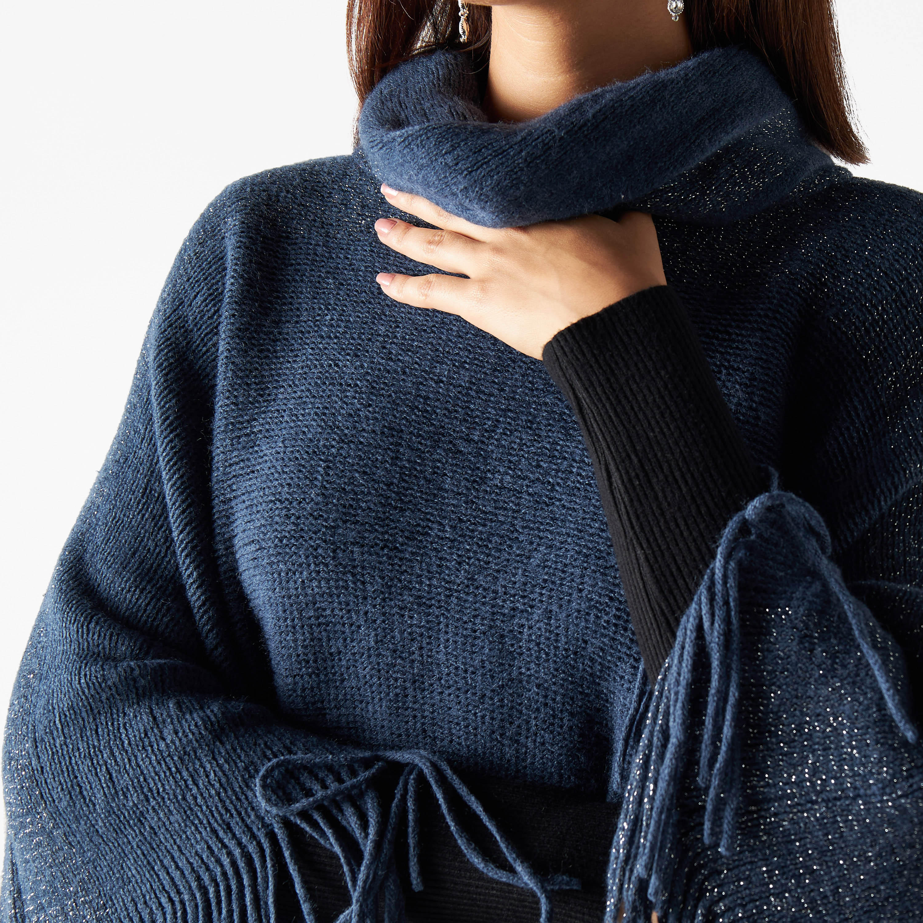كارديجان بونشو بارز الملمس بياقة منسدلة-women-winterwear-cardigansandjumpers-cardigans-image-4