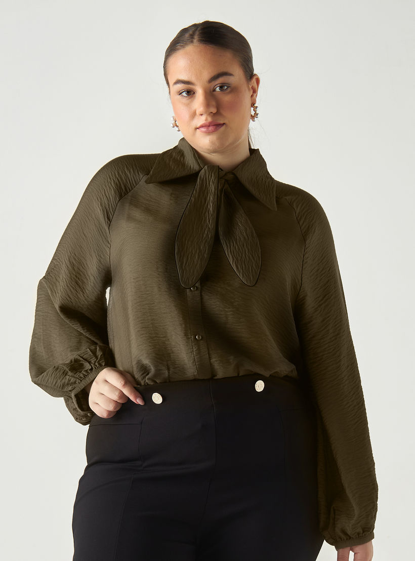 قميص بارز المملمس بأكمام واسعة وياقة بأربطة-women-clothing-shirtsandblouses-shirts-image-2