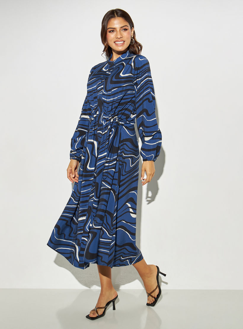 فستان قميص بياقة شريطية وتفاصيل رباط وطبعات-women-clothing-dresses-image-2
