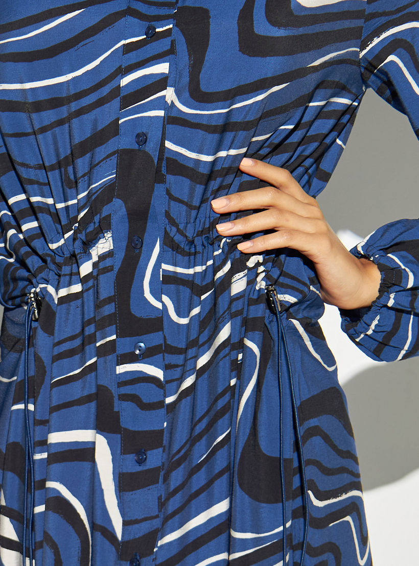 فستان قميص بياقة شريطية وتفاصيل رباط وطبعات-women-clothing-dresses-image-4