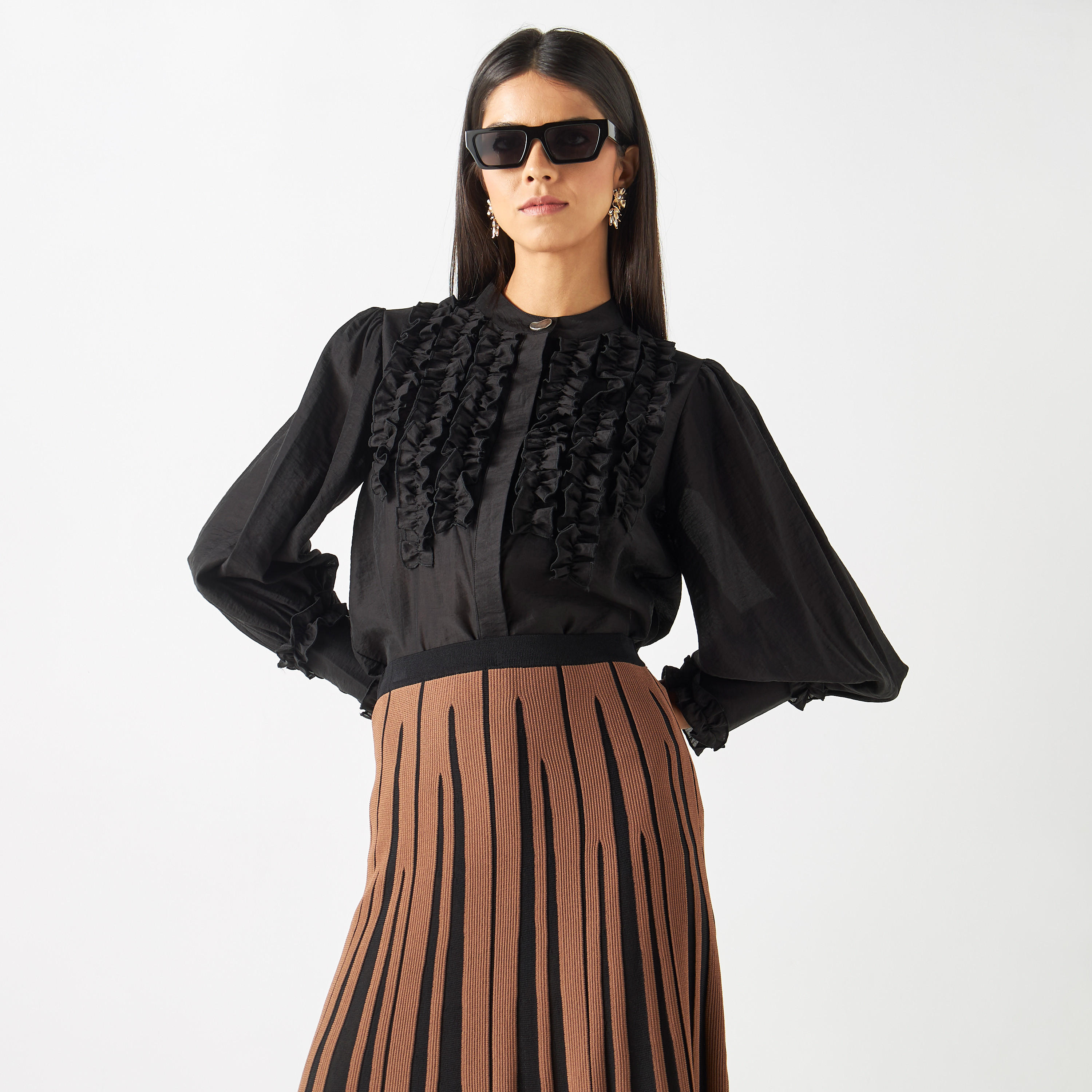 قميص بياقة ماندارين وأكمام بيشوب طويلة-women-clothing-shirtsandblouses-shirts-image-1
