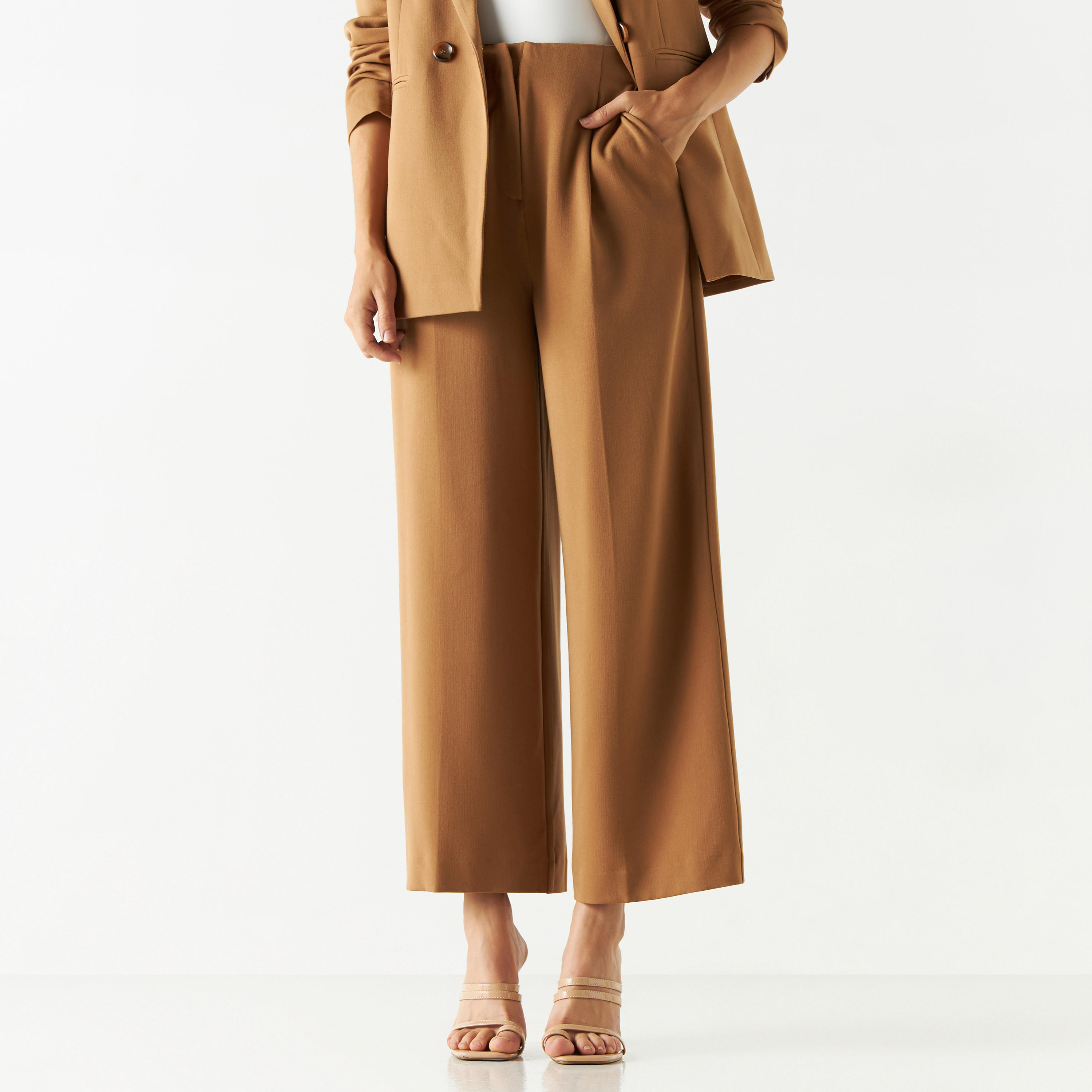بنطلون سادة واسع الساقين بجيوب وسحّاب إغلاق-women-clothing-bottoms-trousers-image-4