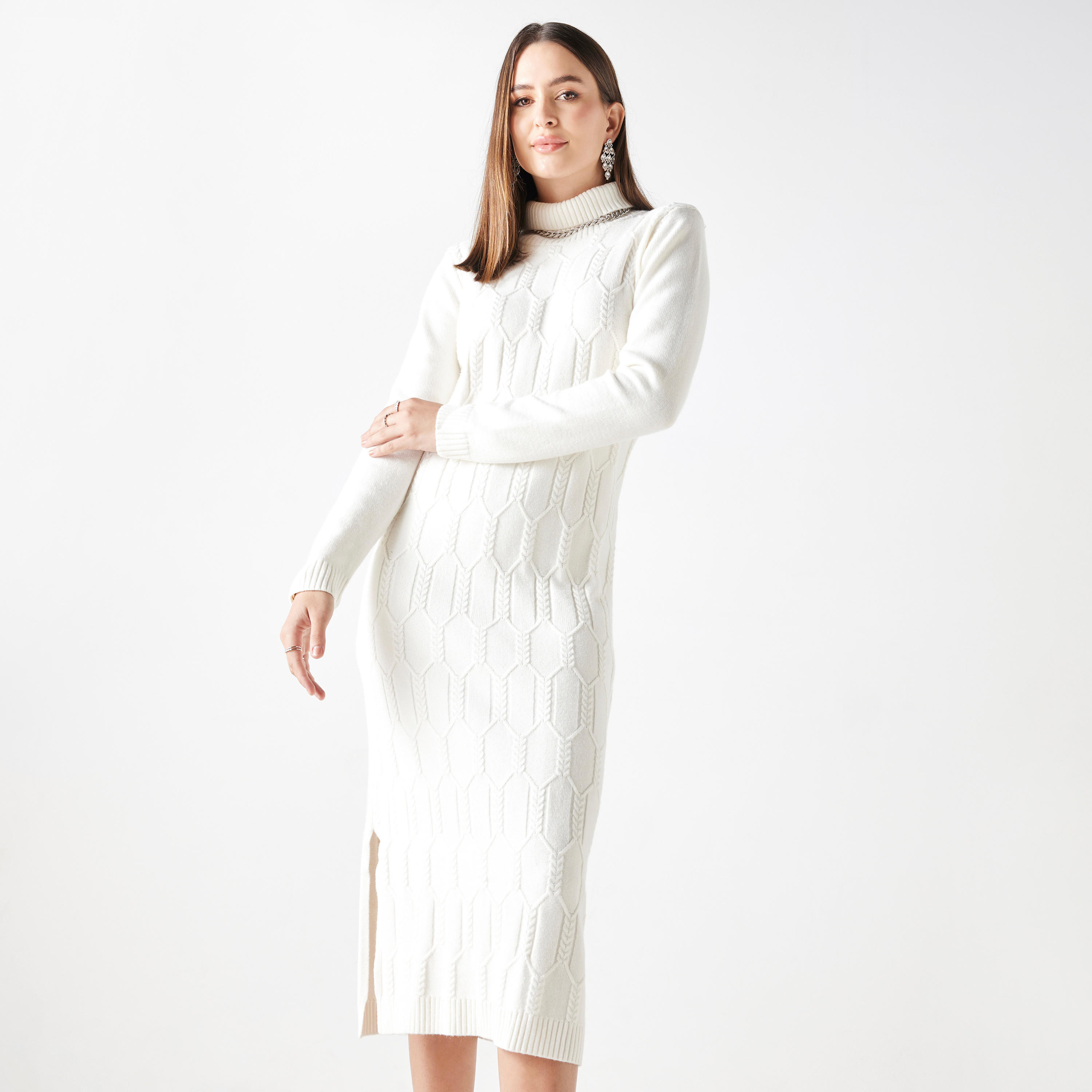 فستان بارز الملمس بياقة عالية-women-clothing-dresses-image-1