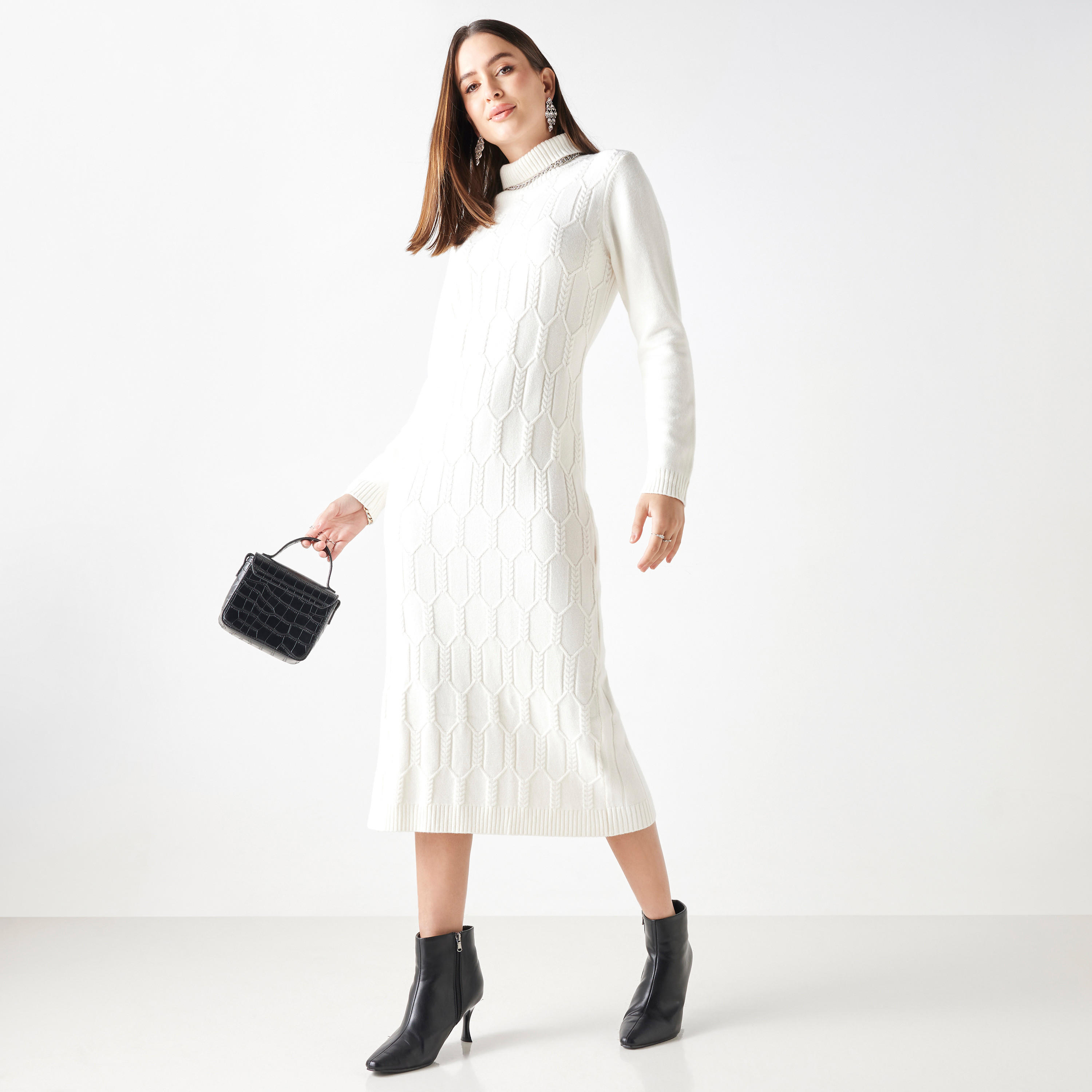 فستان بارز الملمس بياقة عالية-women-clothing-dresses-image-2