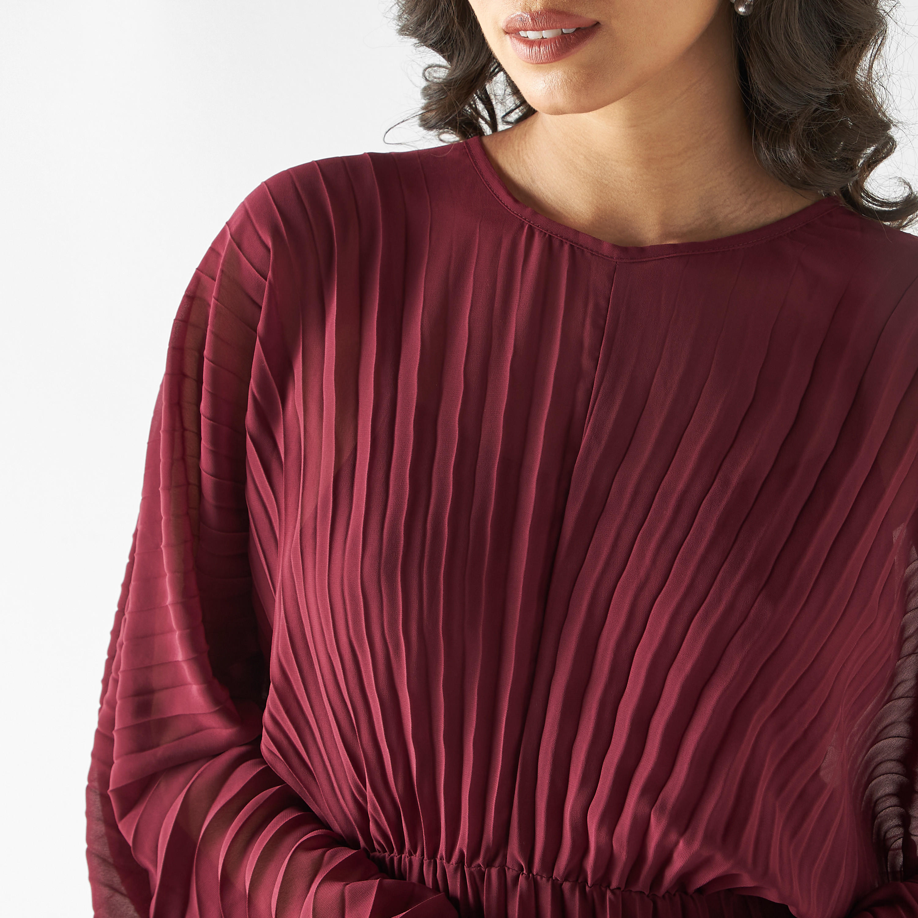 Pleated Midi Flared Dress with Tie-Up Back-women-clothing-dresses-image-4
