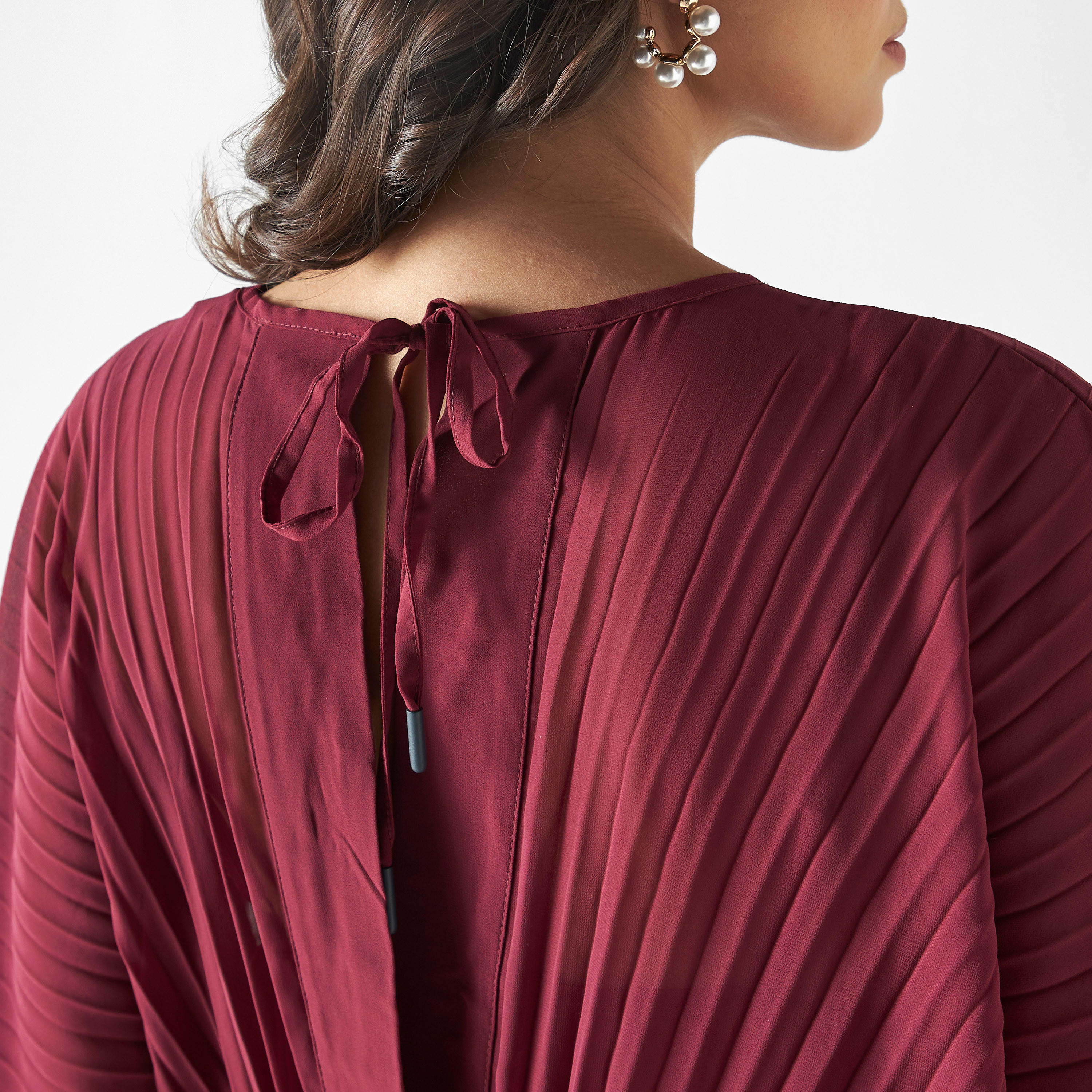 Pleated Midi Flared Dress with Tie-Up Back-women-clothing-dresses-image-5