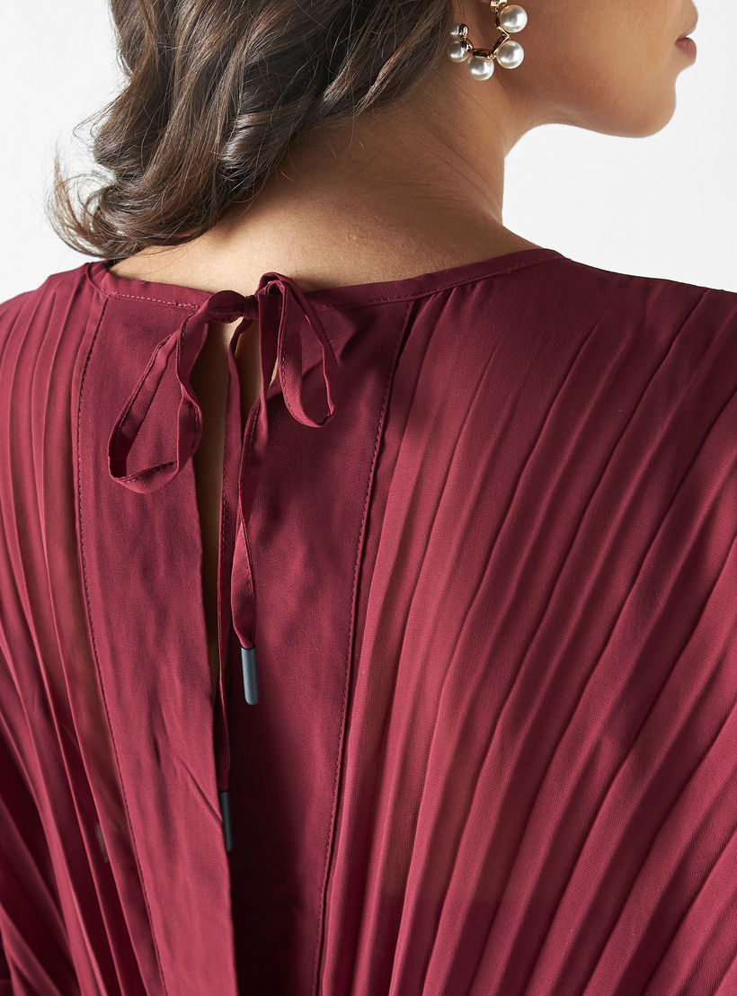 Pleated Midi Flared Dress with Tie-Up Back-women-clothing-dresses-image-5