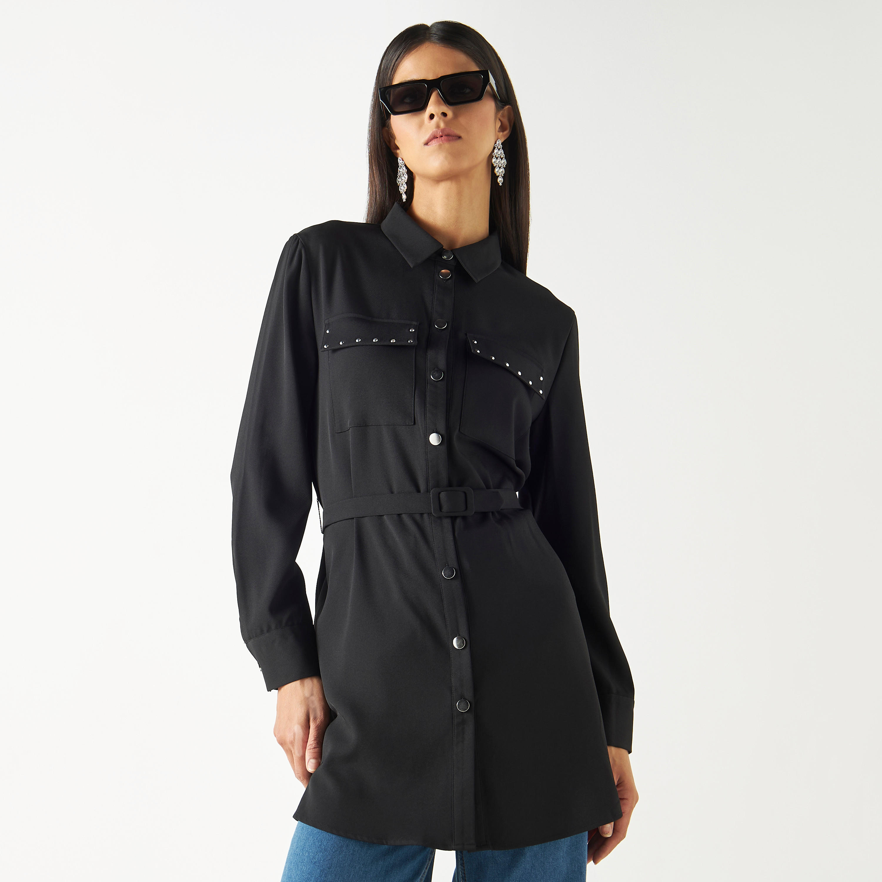 شاكيت طويل مرصّع بأكمام طويلة وحزام-women-winterwear-coatsandjackets-jackets-image-1
