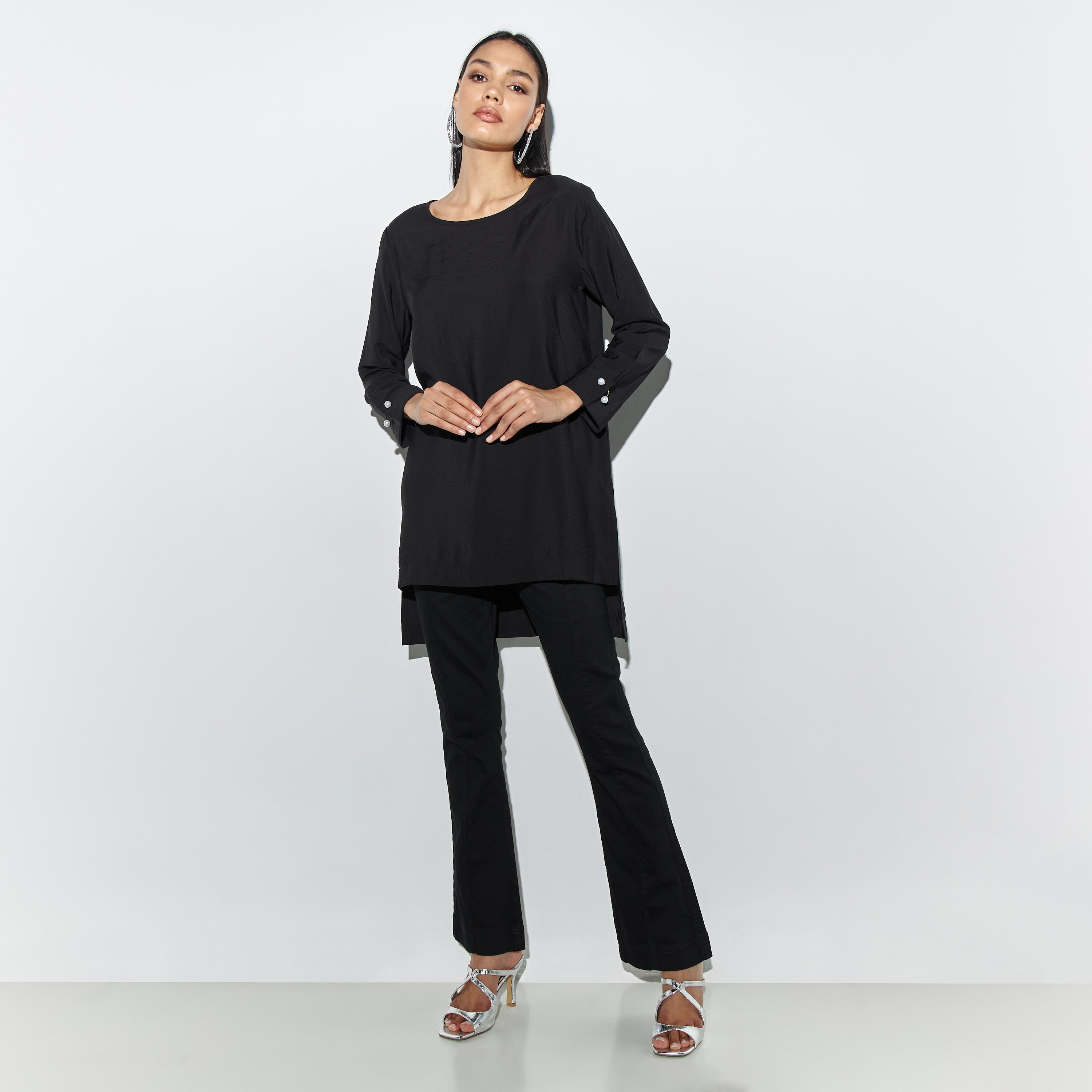 Solid High Low Top with Long Sleeves-women-clothing-shirtsandblouses-blouses-image-1