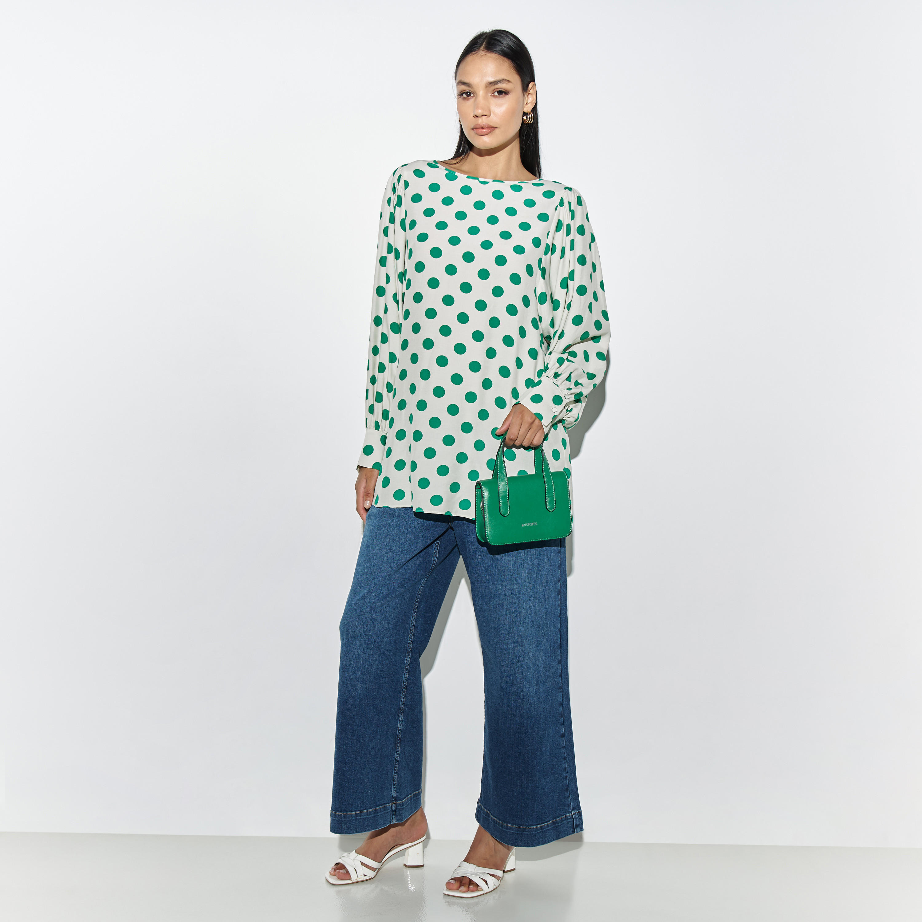 بلوزة بأكمام منفوخة وطبعات منقّطة-women-clothing-shirtsandblouses-blouses-image-2
