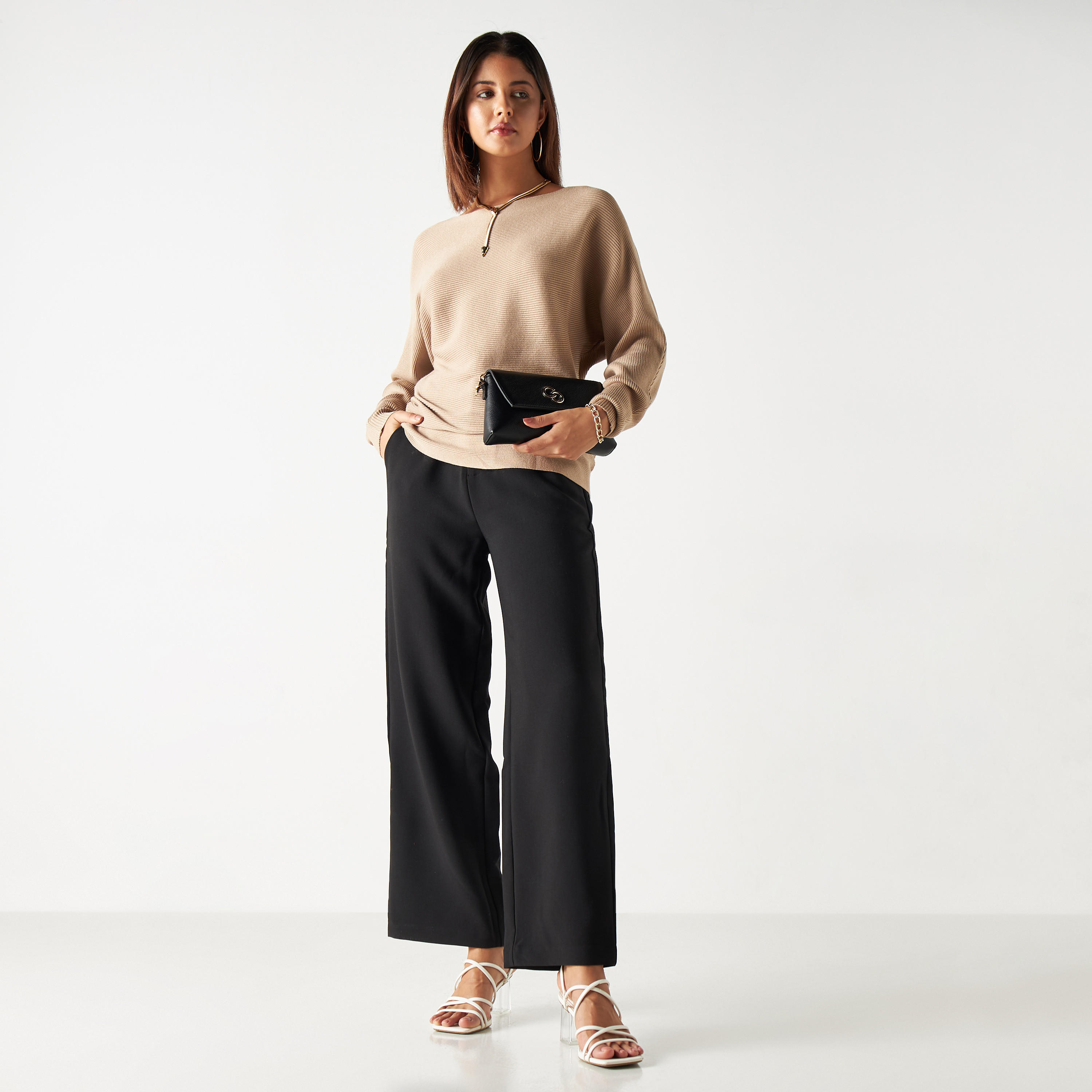 تيشيرت بارز الملمس بياقة مستديرة وأكمام واسعة-women-clothing-tshirts-image-6