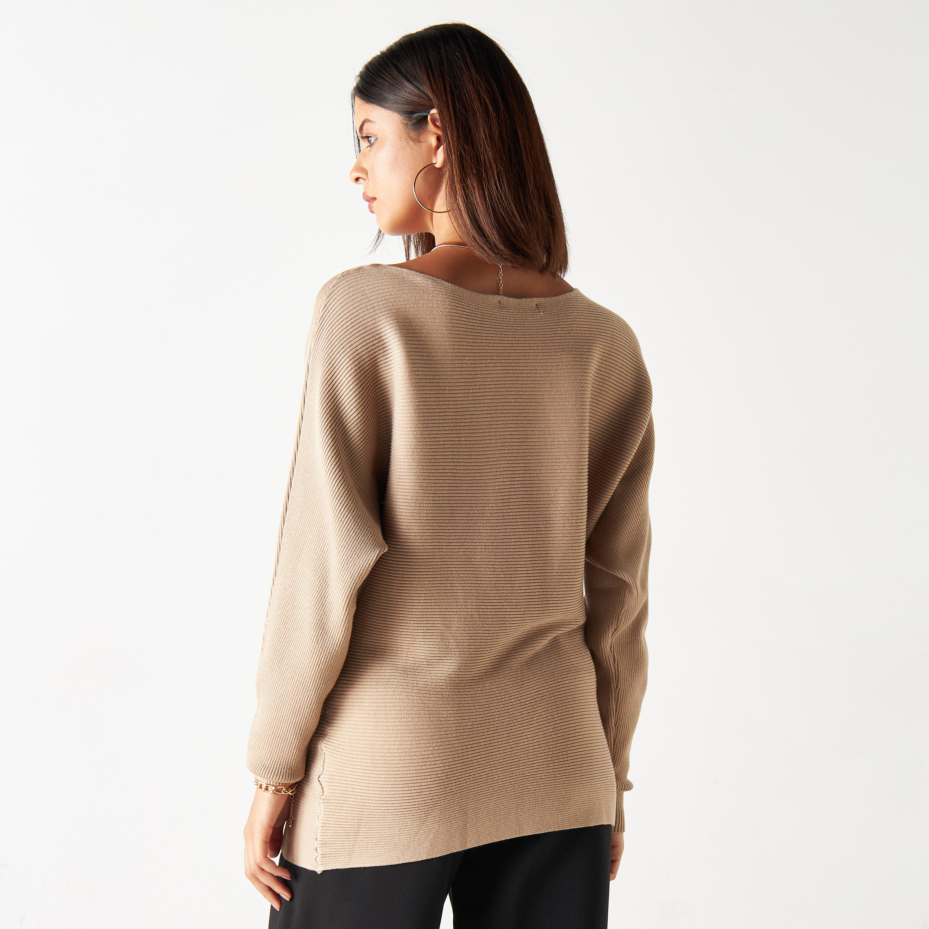 تيشيرت بارز الملمس بياقة مستديرة وأكمام واسعة-women-clothing-tshirts-image-7
