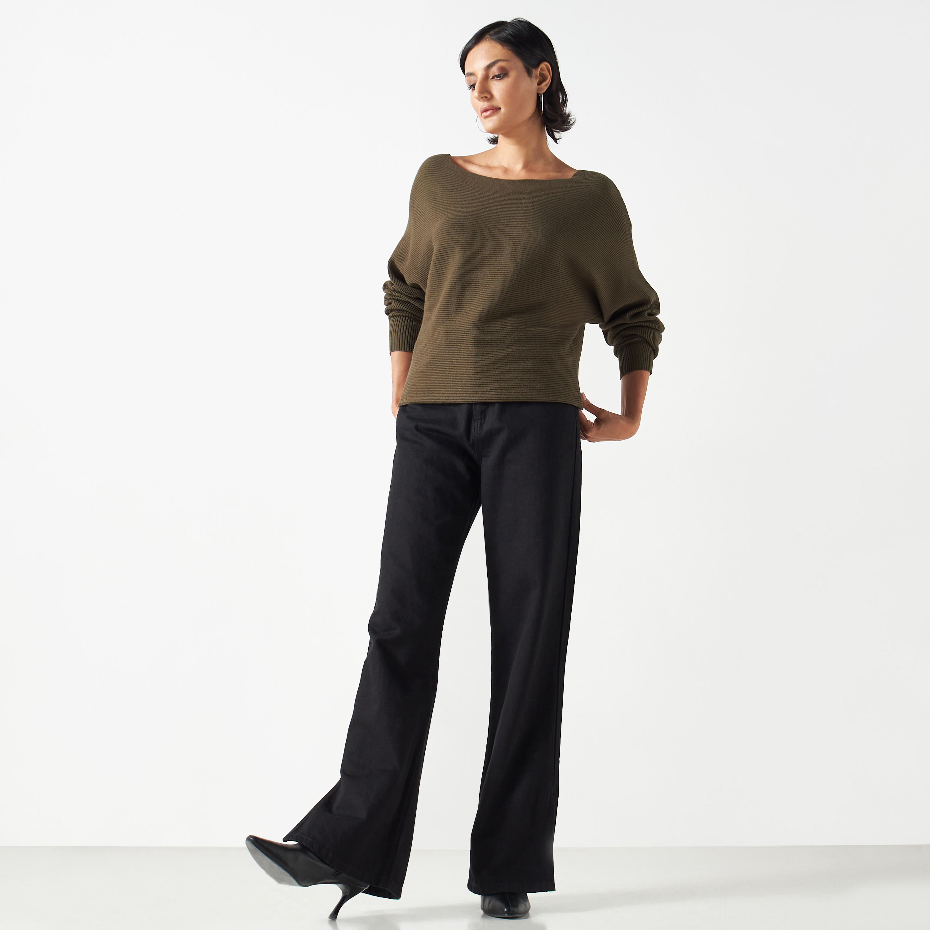 تيشيرت بارز الملمس بياقة مستديرة وأكمام واسعة-women-clothing-tshirts-image-10