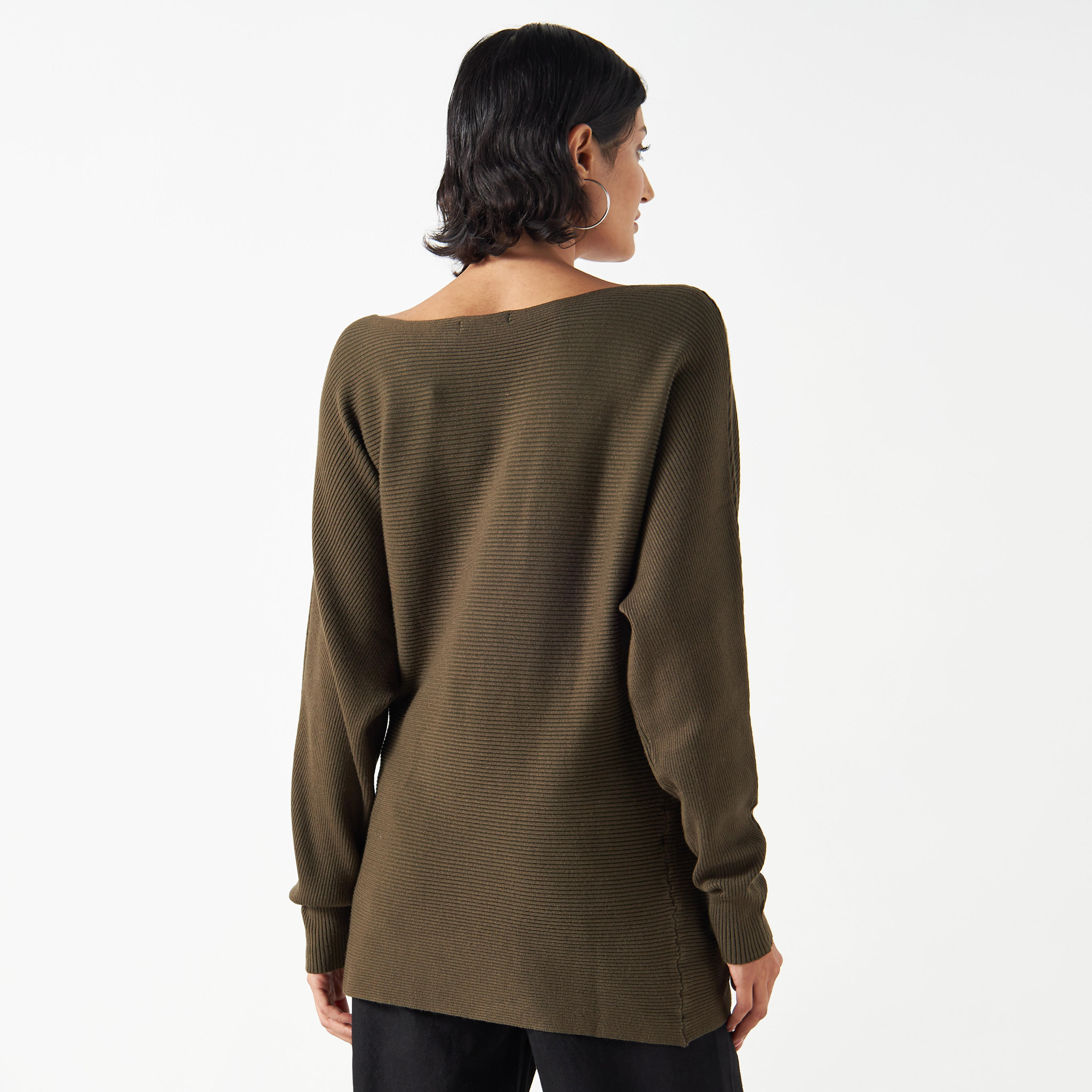 تيشيرت بارز الملمس بياقة مستديرة وأكمام واسعة-women-clothing-tshirts-image-11