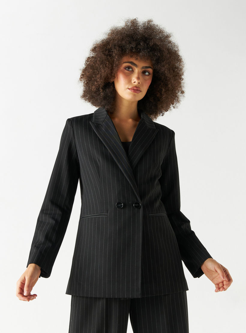 Striped Blazer with Peak Lapel and Pockets-women-clothing-coatsandjackets-blazers-image-1