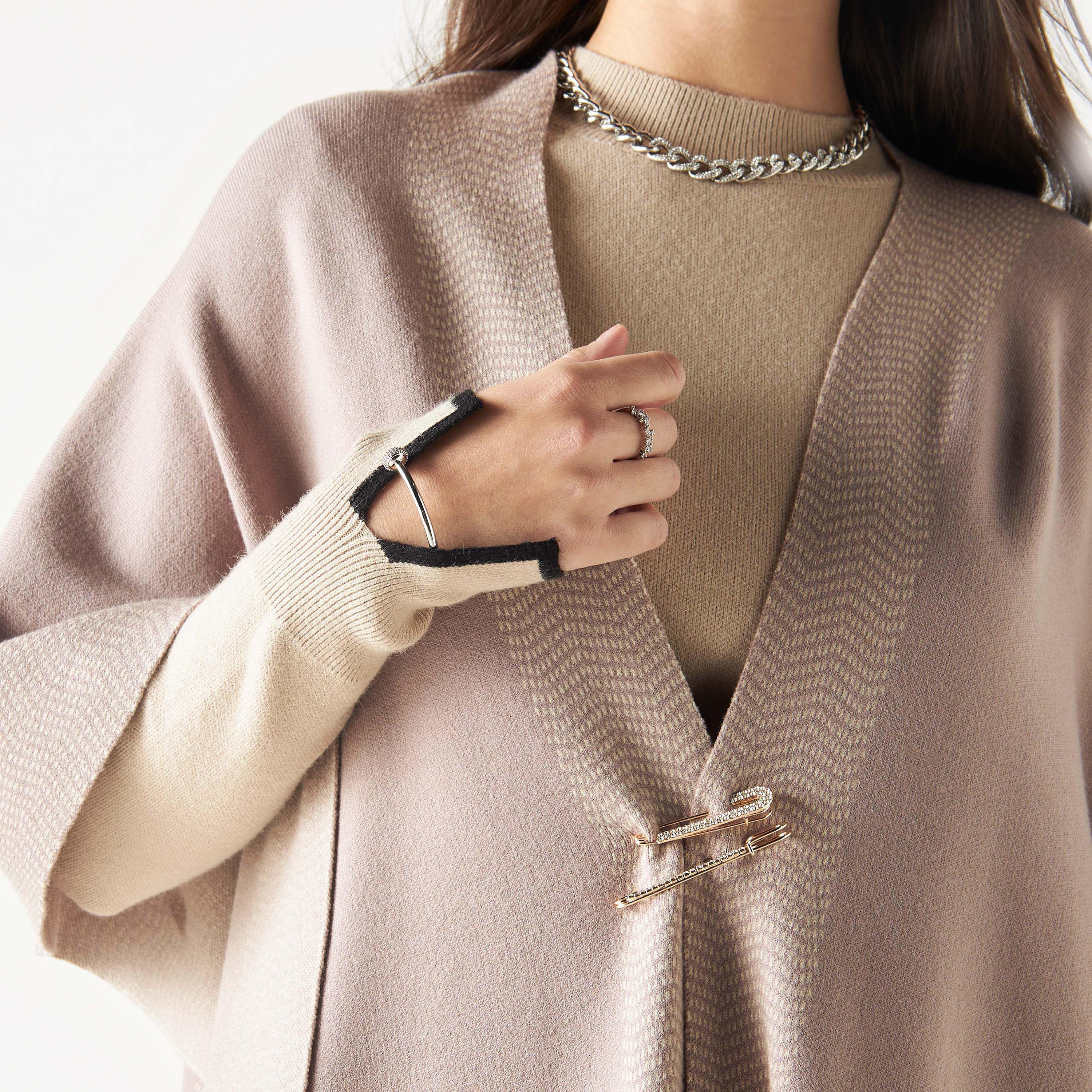 Chevron Border Shawl Poncho with Embellished Pin Closure-women-winterwear-cardigansandjumpers-cardigans-image-4