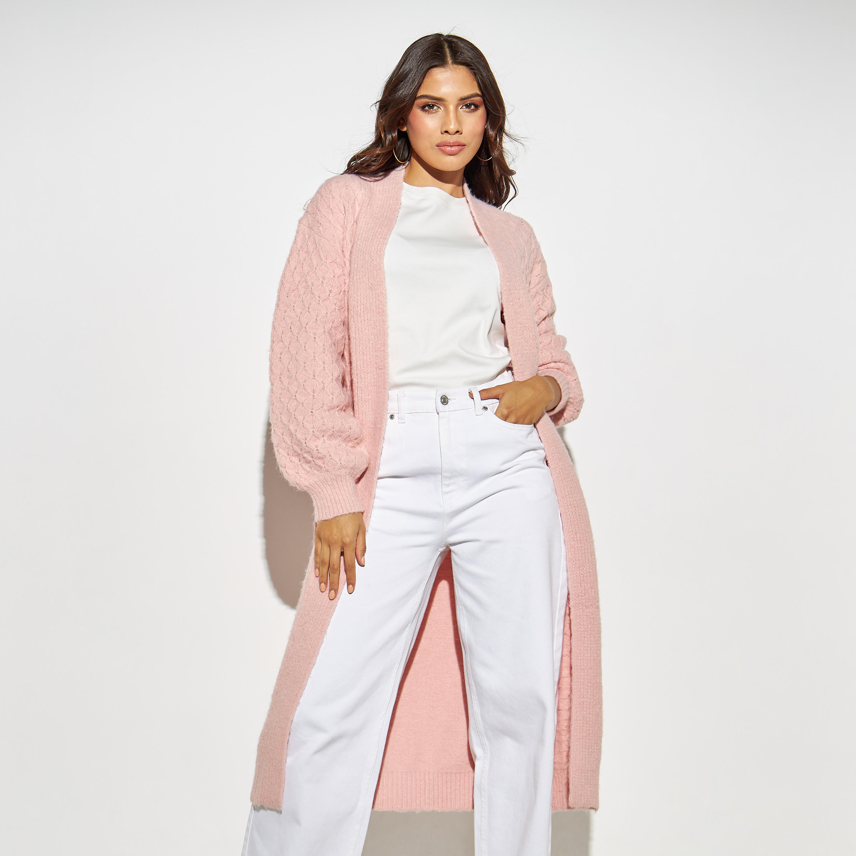 Cable Knit Longline Open Front Cardigan-women-winterwear-cardigansandjumpers-cardigans-image-1