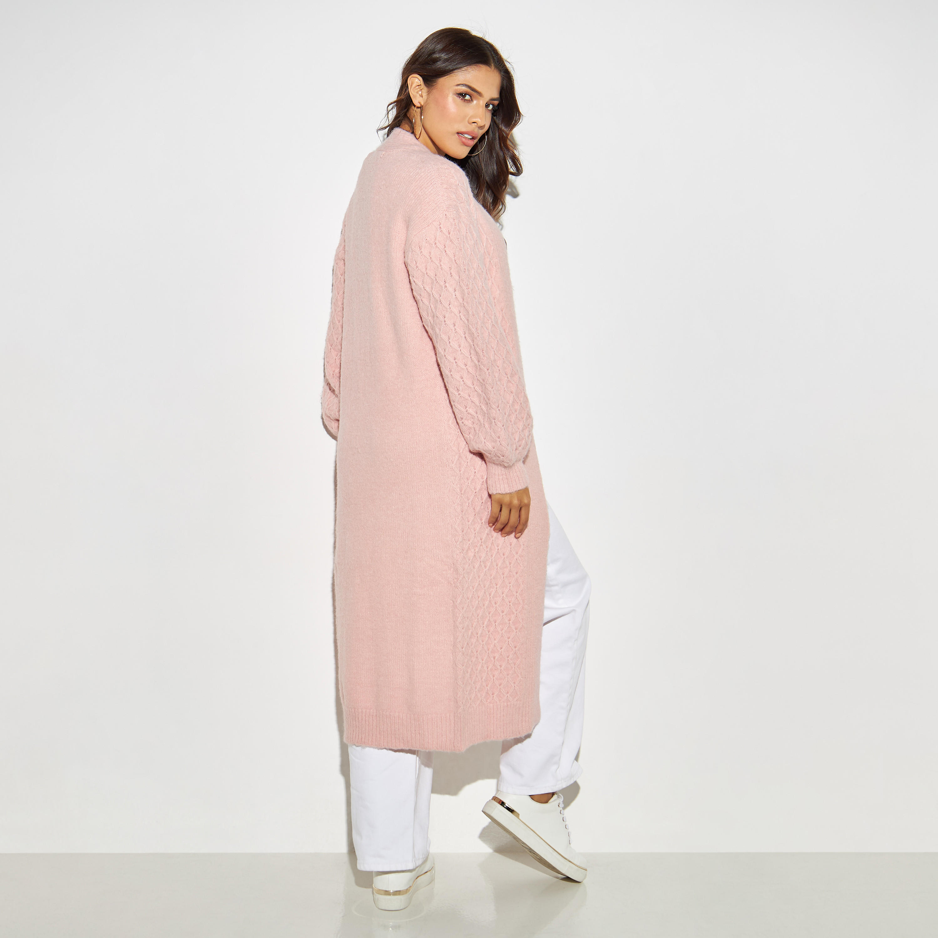 Cable Knit Longline Open Front Cardigan-women-winterwear-cardigansandjumpers-cardigans-image-3