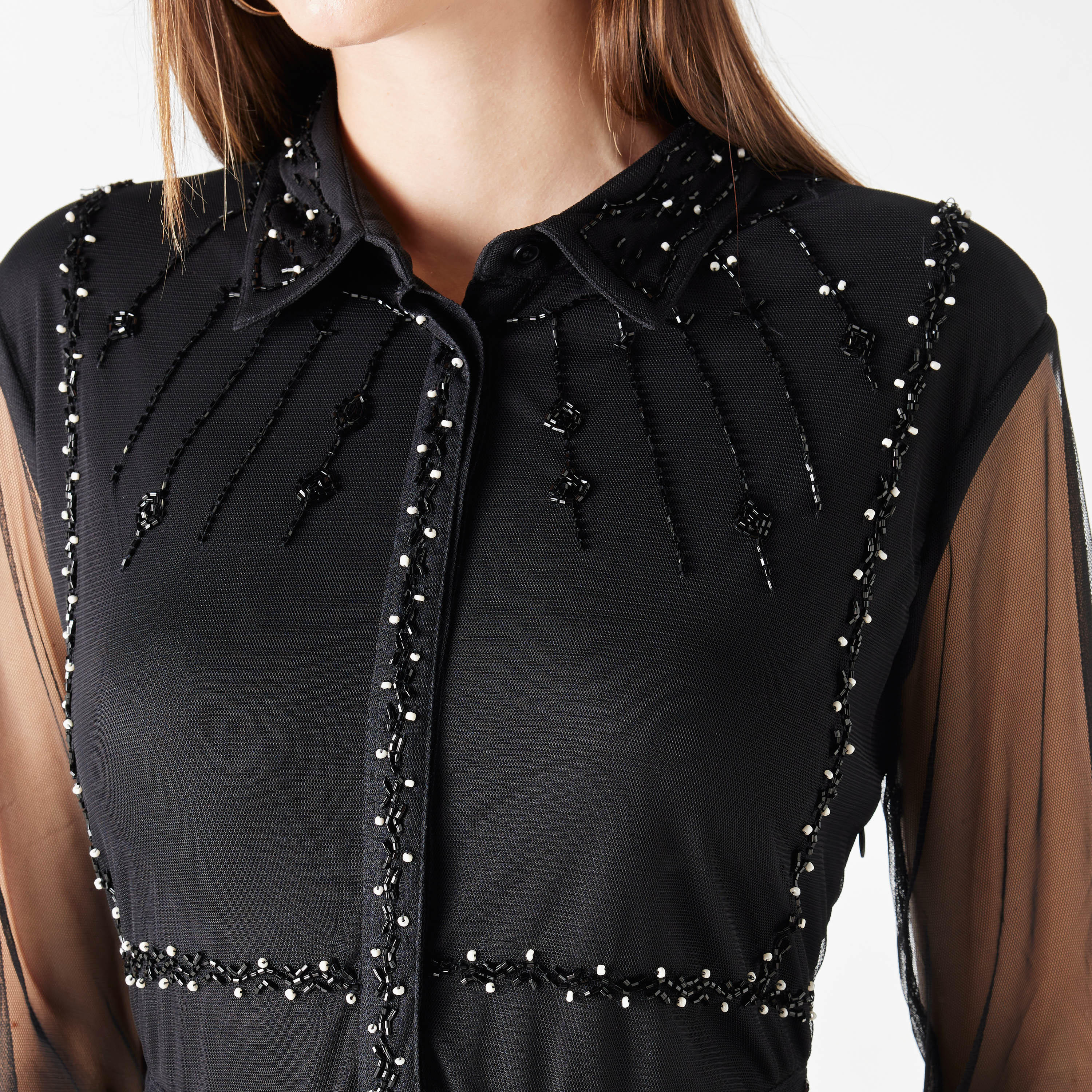 فستان طويل بياقة مزينة بالترتر وأكمام شبكية طويلة-women-clothing-dresses-image-4