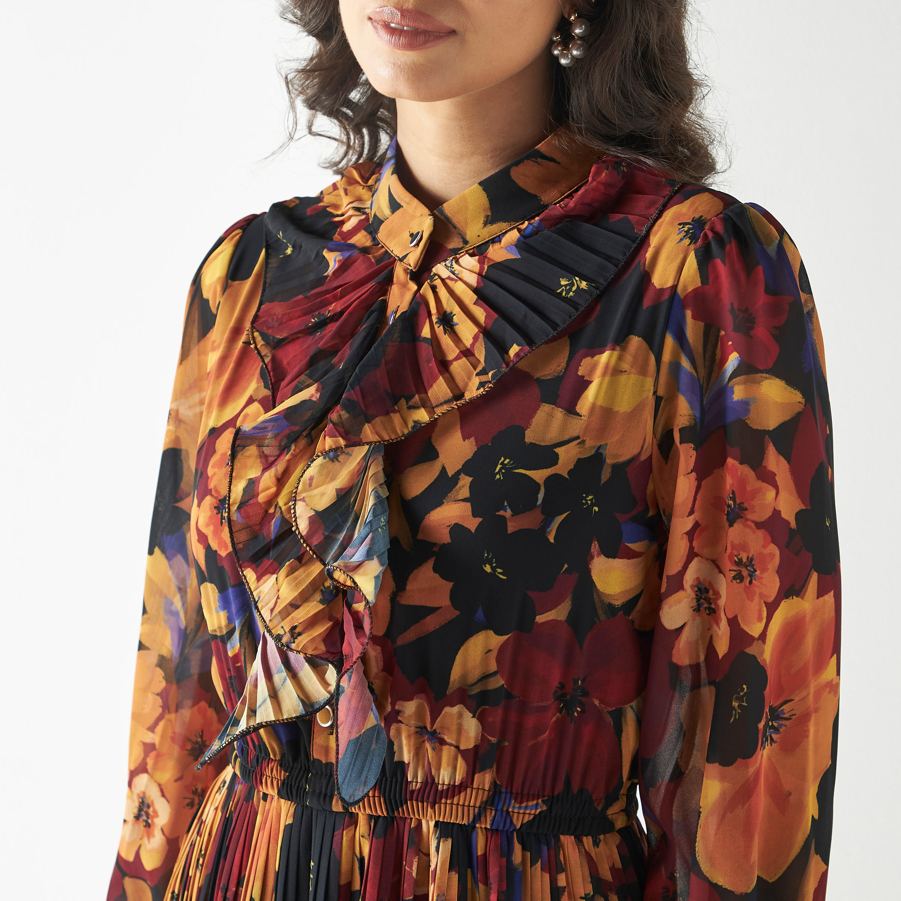 فستان بأكمام طويلة وكشكش وطبعات أزهار-women-clothing-dresses-image-4
