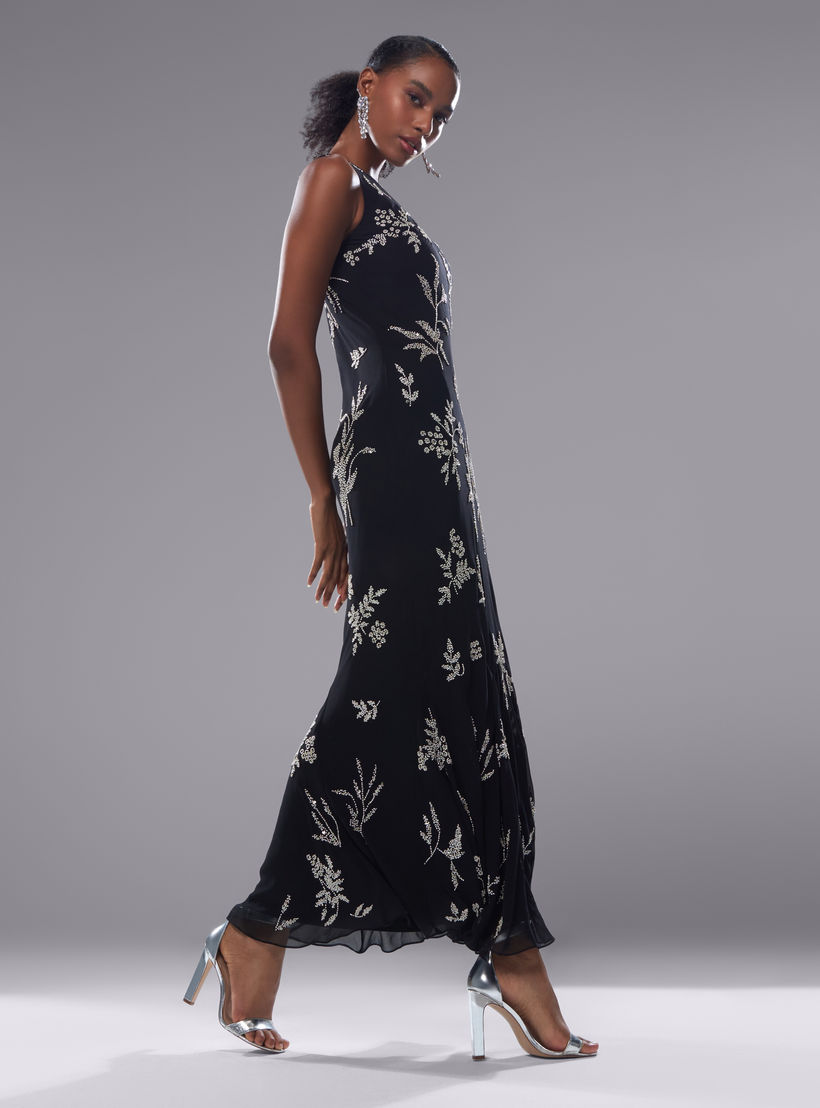 فستان طويل مزيّن دون أكمام بياقة v-women-clothing-dresses-image-2