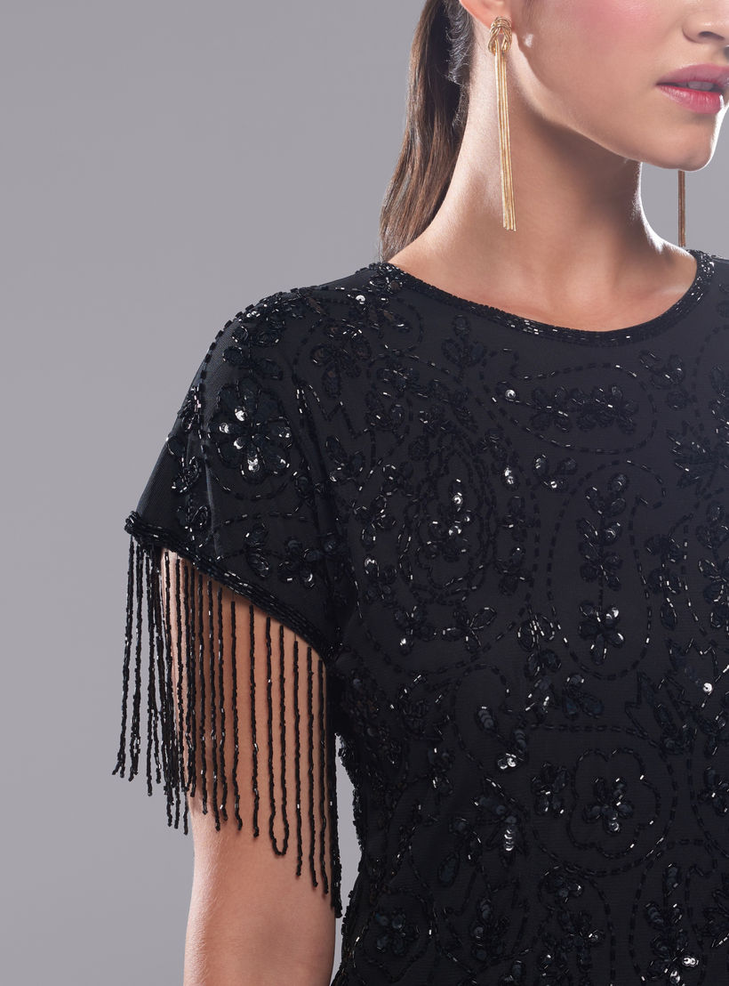 فستان مزيّن قصير بياقة مستديرة-women-clothing-dresses-image-4