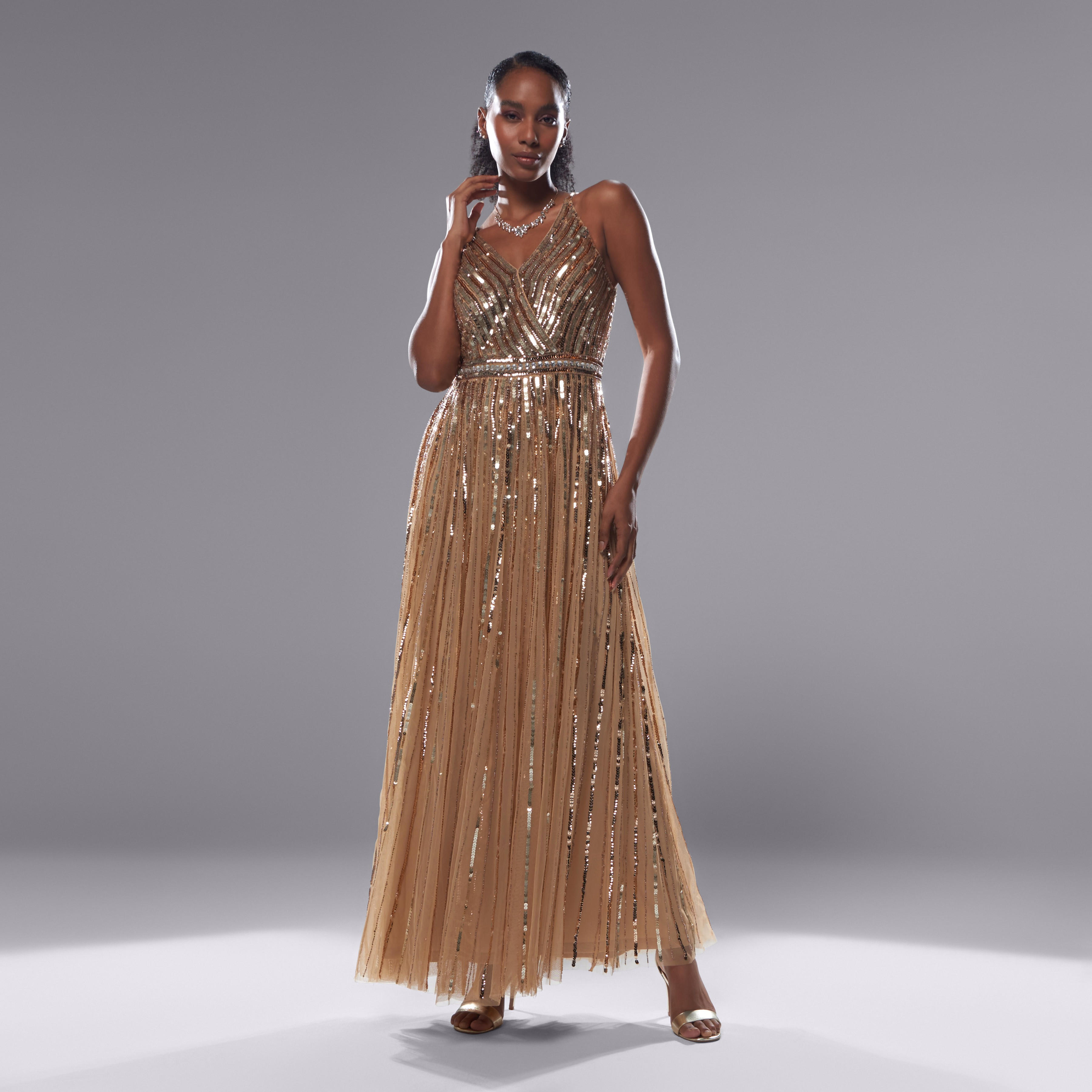 فستان طويل دون أكمام مزيّن بياقة v وأكمام رفيعة-women-clothing-dresses-image-2