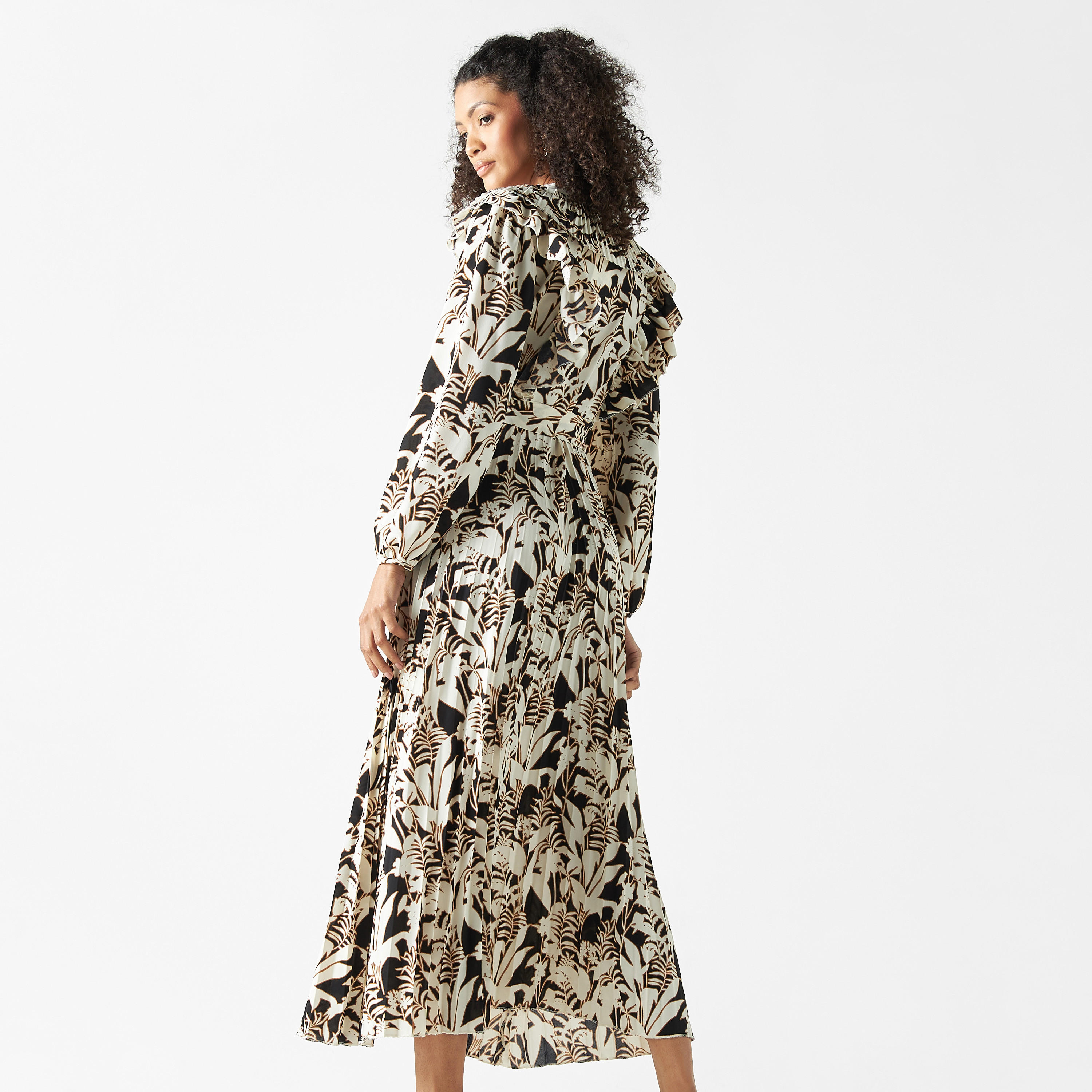 فستان ميدي بحزام ربط وكشكش وطبعات أزهار-women-clothing-dresses-image-3