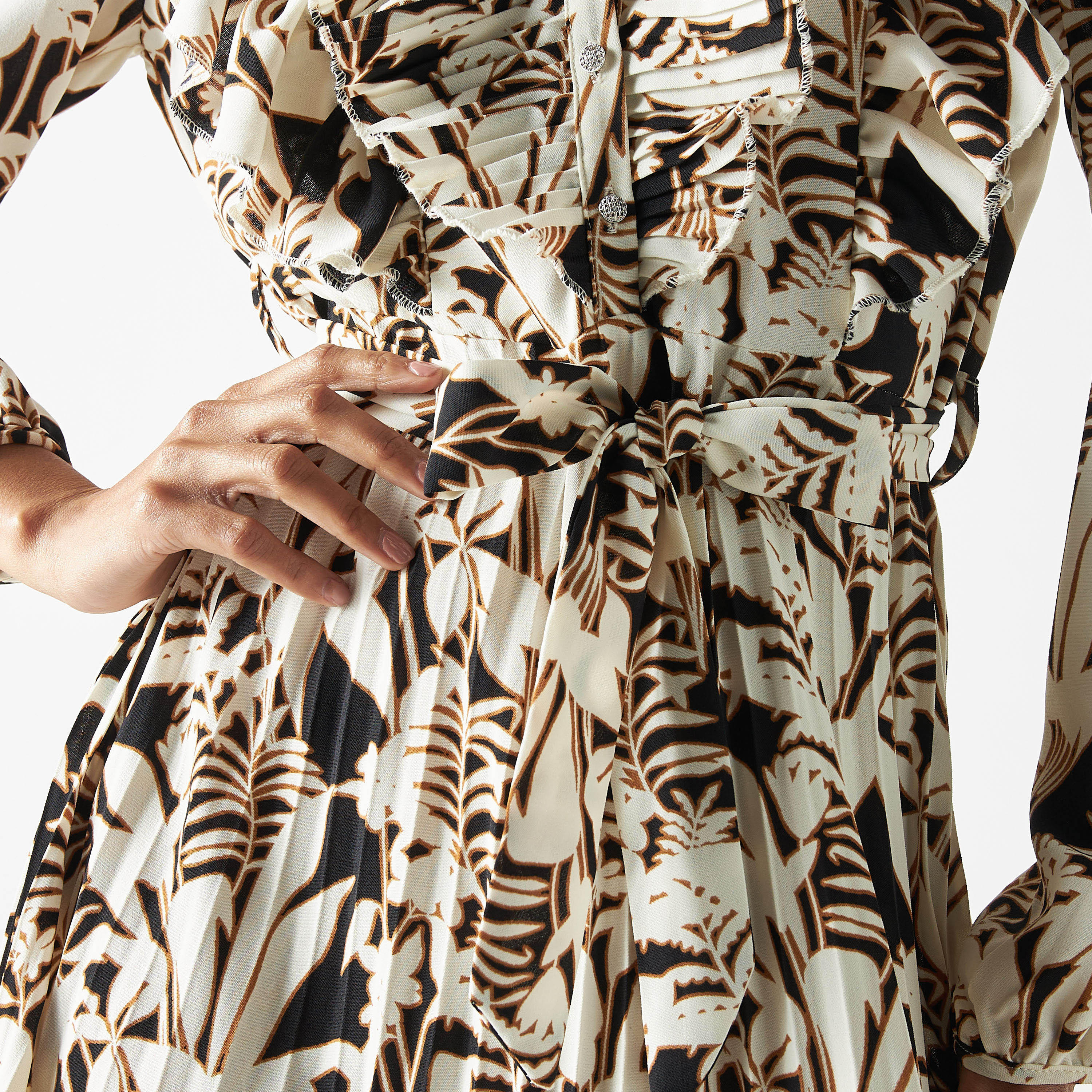 فستان ميدي بحزام ربط وكشكش وطبعات أزهار-women-clothing-dresses-image-5