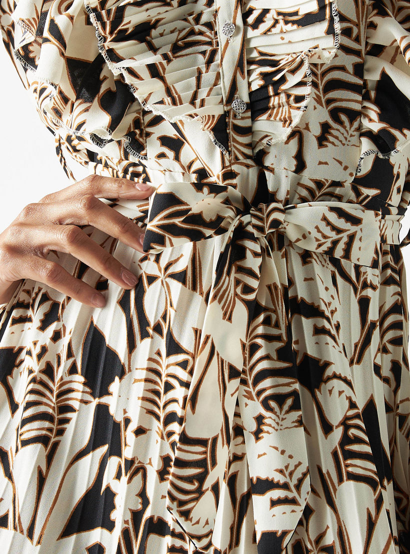 فستان ميدي بحزام ربط وكشكش وطبعات أزهار-women-clothing-dresses-image-5