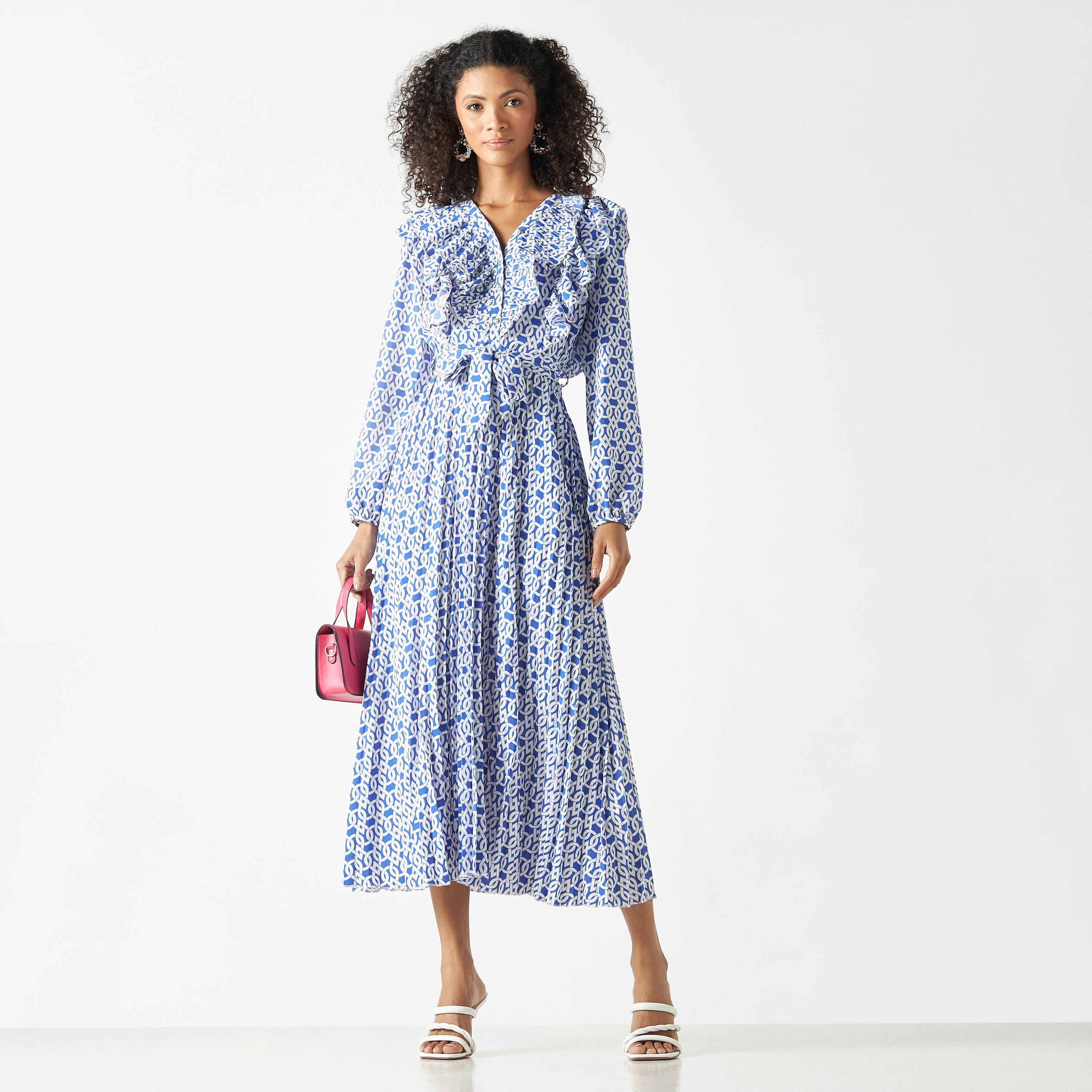 فستان ميدي بطبعات وكشكش وحزام رباط-women-clothing-dresses-image-2