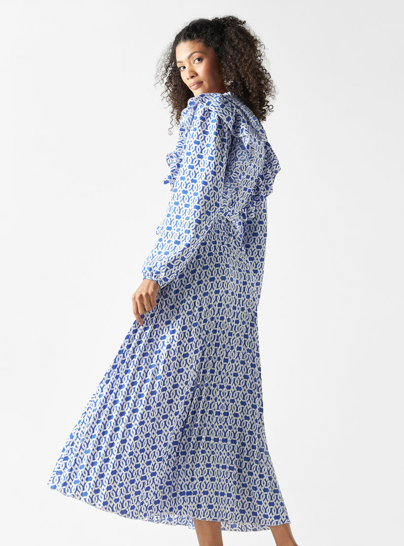 فستان ميدي بطبعات وكشكش وحزام رباط-women-clothing-dresses-image-3