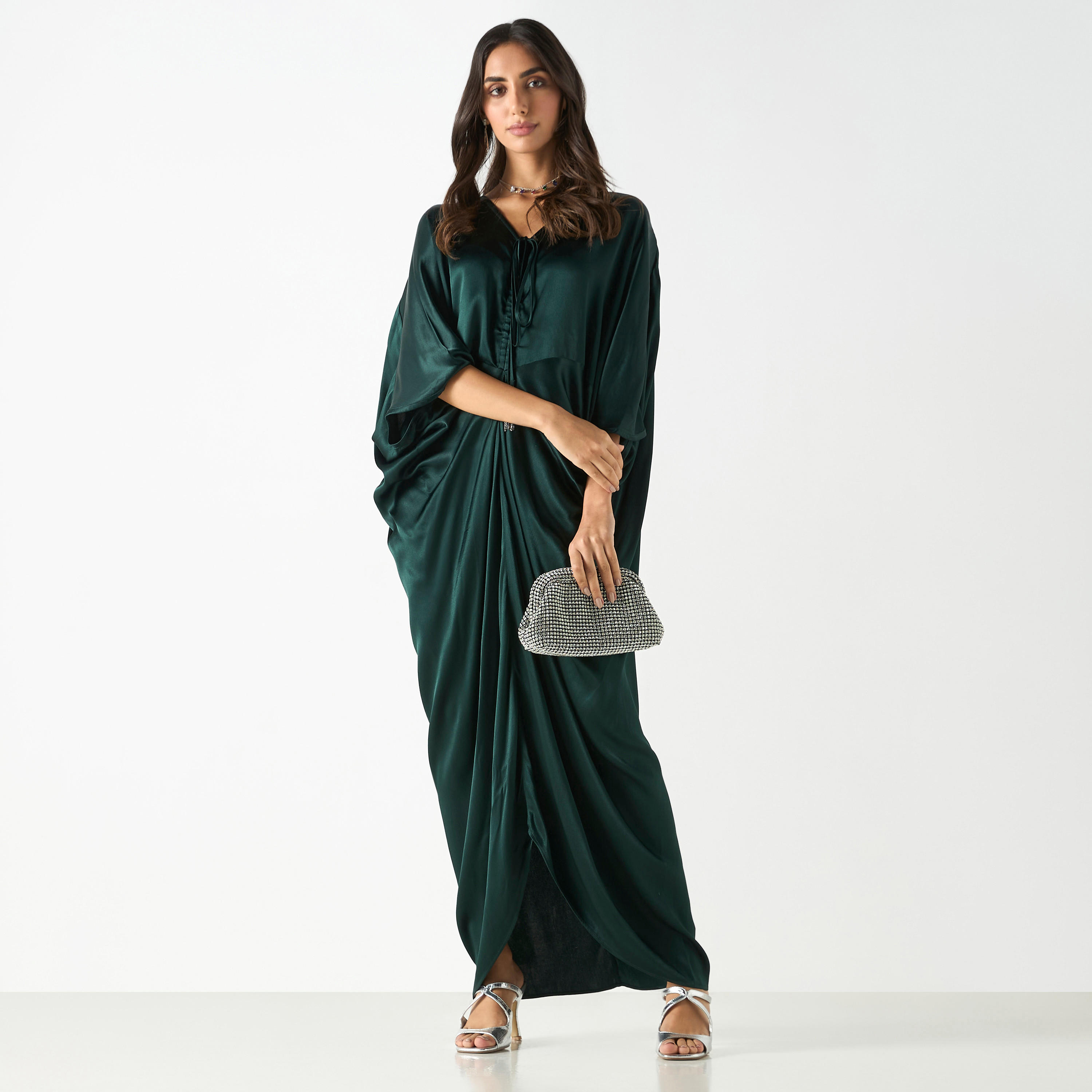 فستان قفطان بياقة V وأربطة-women-clothing-dresses-image-1